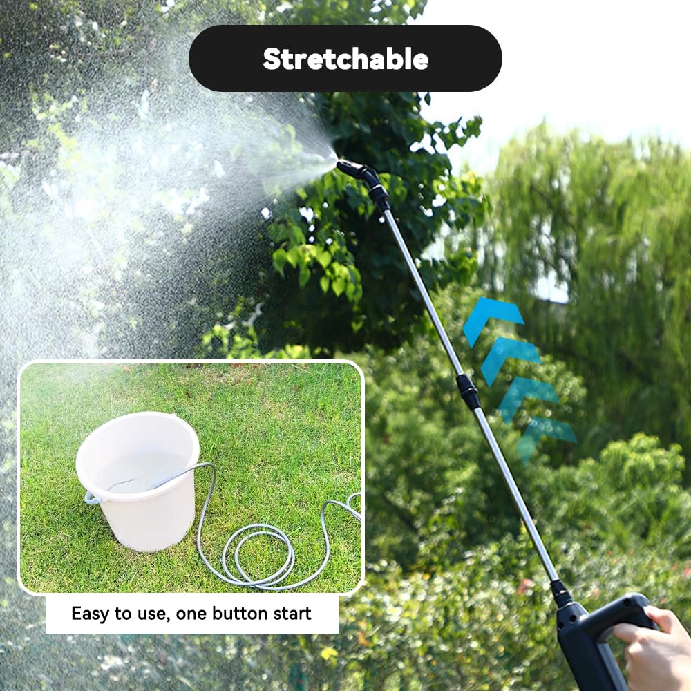 Pulverisateur Electrique, Pulverisateur pour Toiture, 7.4V/1A Pulverisateur de Jardin Electrique, Pulvérisateur à Batterie avec 3 Buses Et 8M de Tuyau, USB Rechargeable, pour Pelouse, Jardin