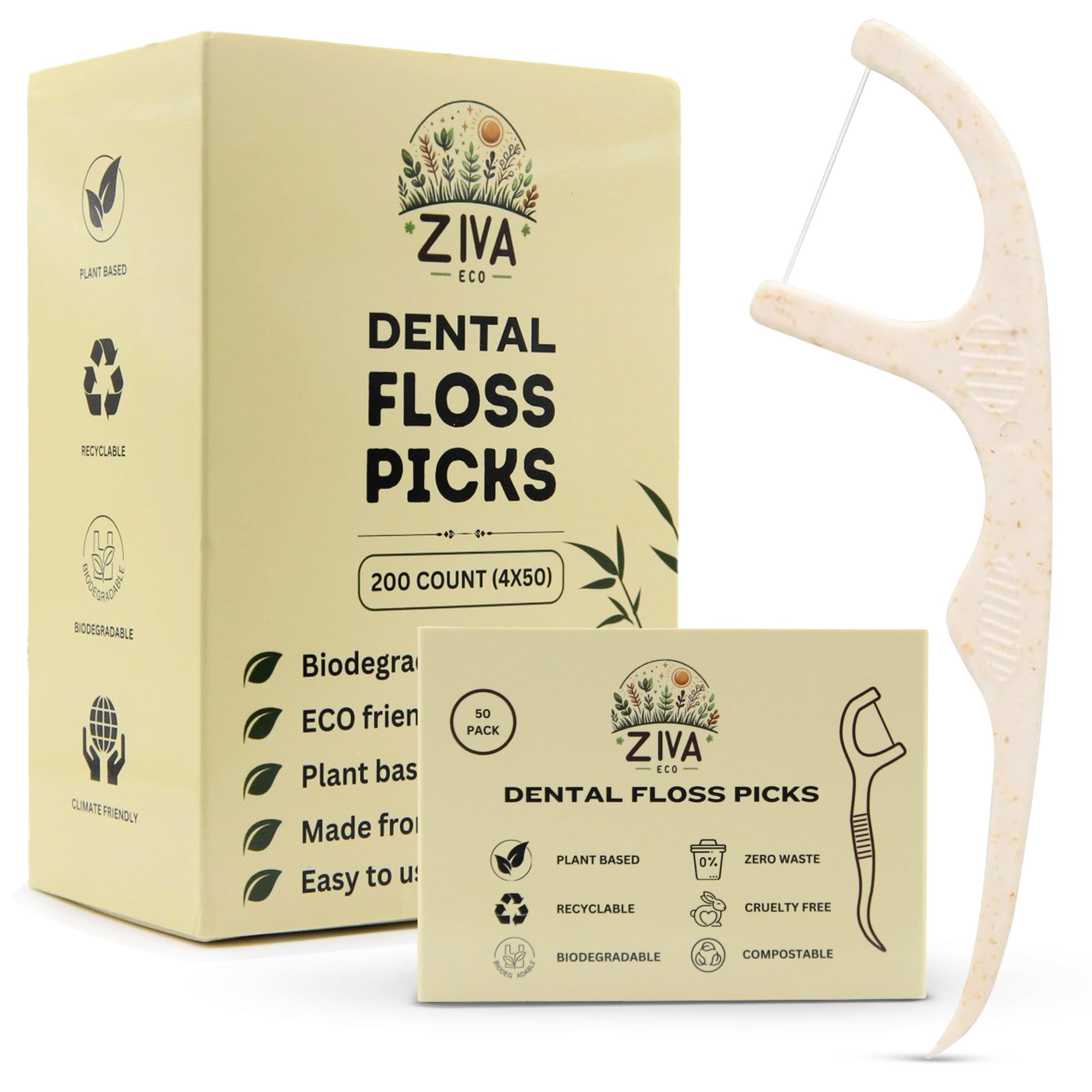 Improved Biodegradable Dental Floss Picks – 200 Count | Unbreakable Corn Straw Flossers | PFAS-Free, Plant-Based, Shred-Resistant | Unflavored | for Adults & Kids