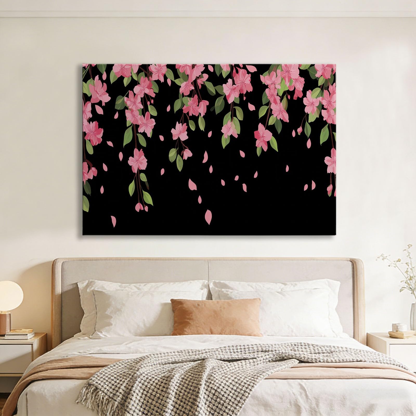 Obrazy na płótnie na ściany różowe kwiaty wiśni płatki 140 x 70 cm płótno sztuka ścienna do salonu, sypialni, przedpokój wydruki dekoracja, z haczykami gotowymi do powieszenia