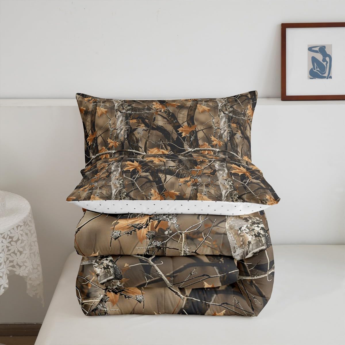 Feelyou Camo Comforter Set Queen Size for Men Boys Adults Kid Hunting Camouflage Tree Bedding Set Boho Cabin Hunting Down Comforter Forest Rustic Farmhouse Room Decor Quilt Set 2 Pcs