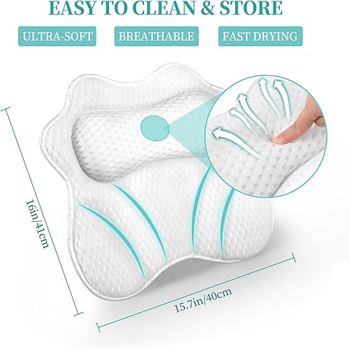 Miniatura 3 de Almohada de baño para soporte de espalda para el cuello de la bañera almohadas suaves para bañera con malla de aire 4D y ventosas antideslizantes -
