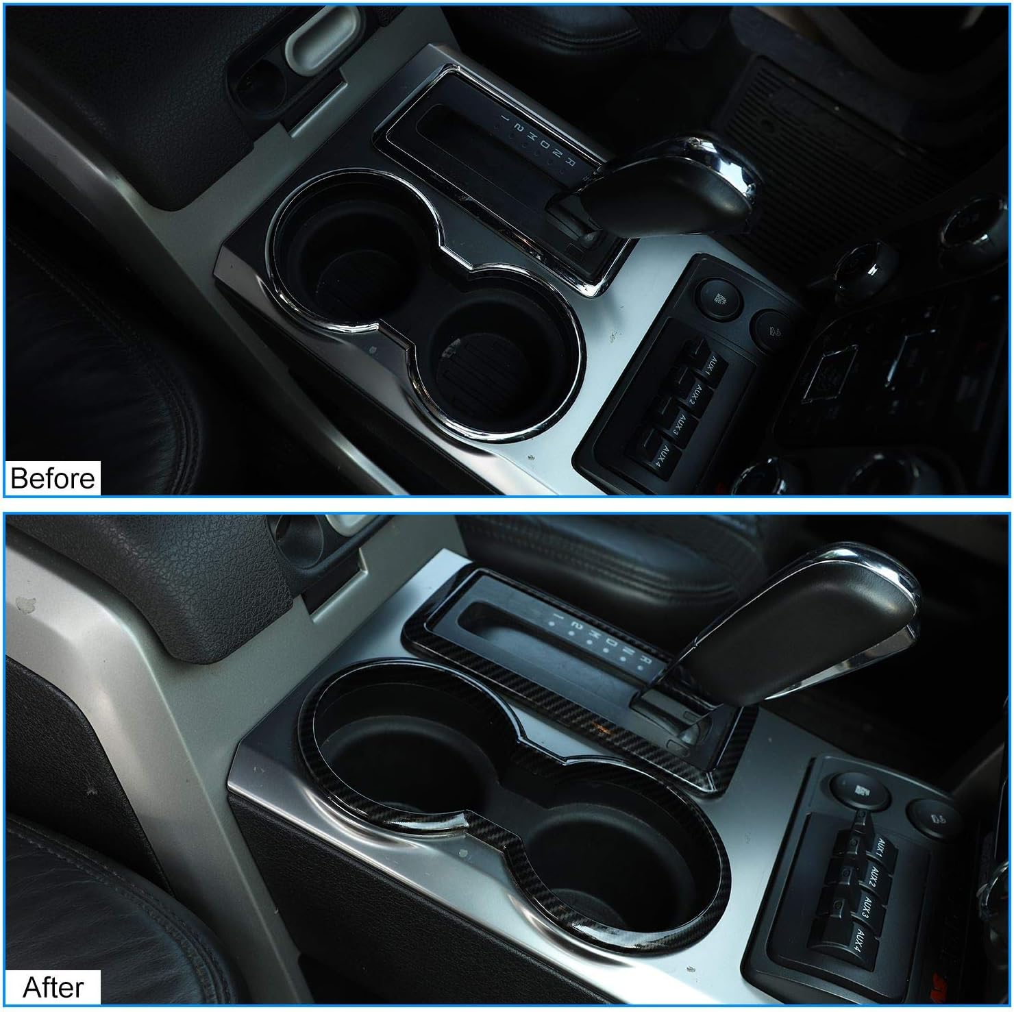 JeCar Carbon Fiber Interior Center Console Gear Shift Cup Holder Panel Trim Frame for 2009-2014 Ford F150 Raptor Interior Accessories