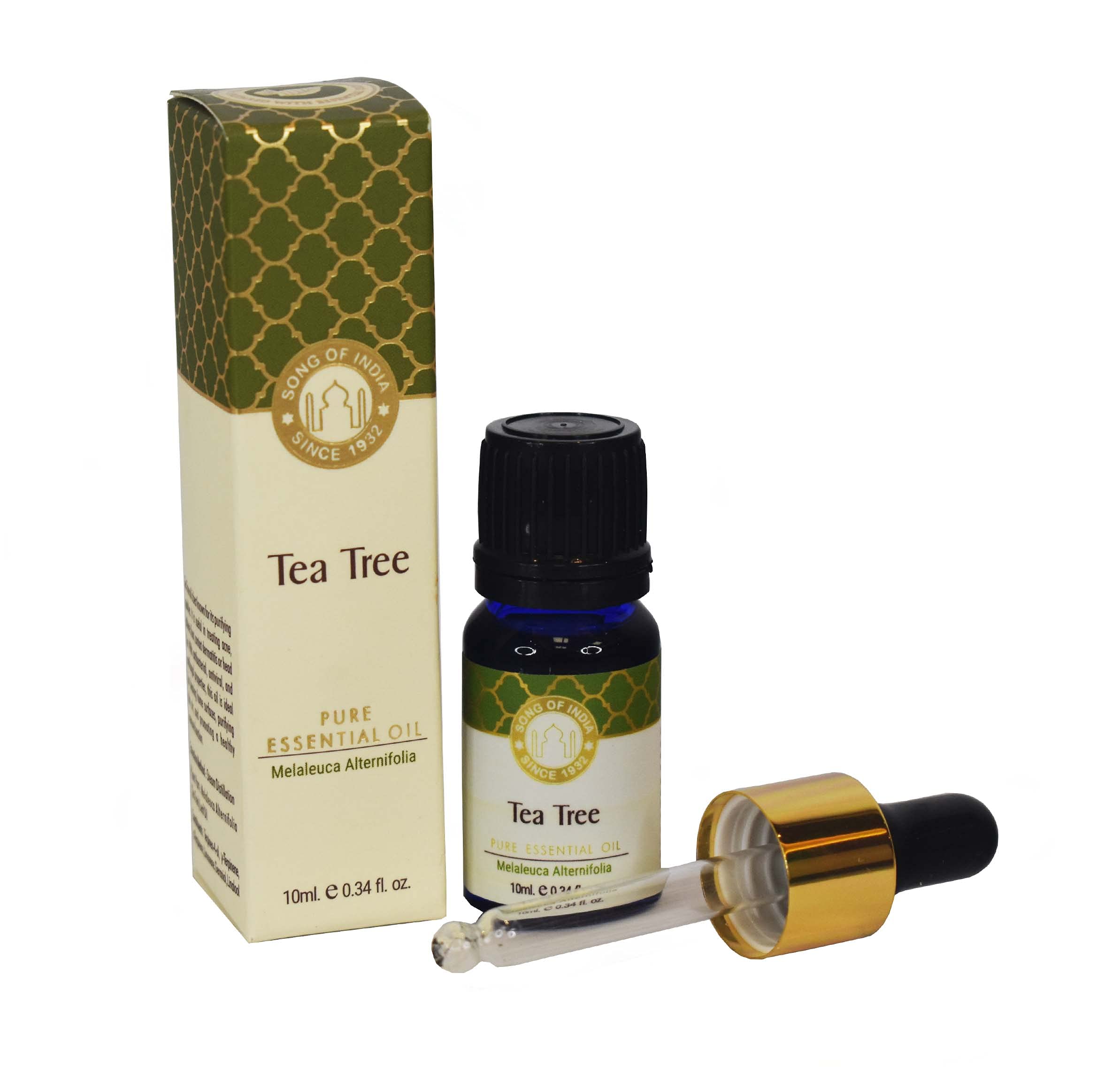 10 ml. Luxurious Veda Essential Oil in Orifice Reducer Blue Glass Bottles (Tea Tree)