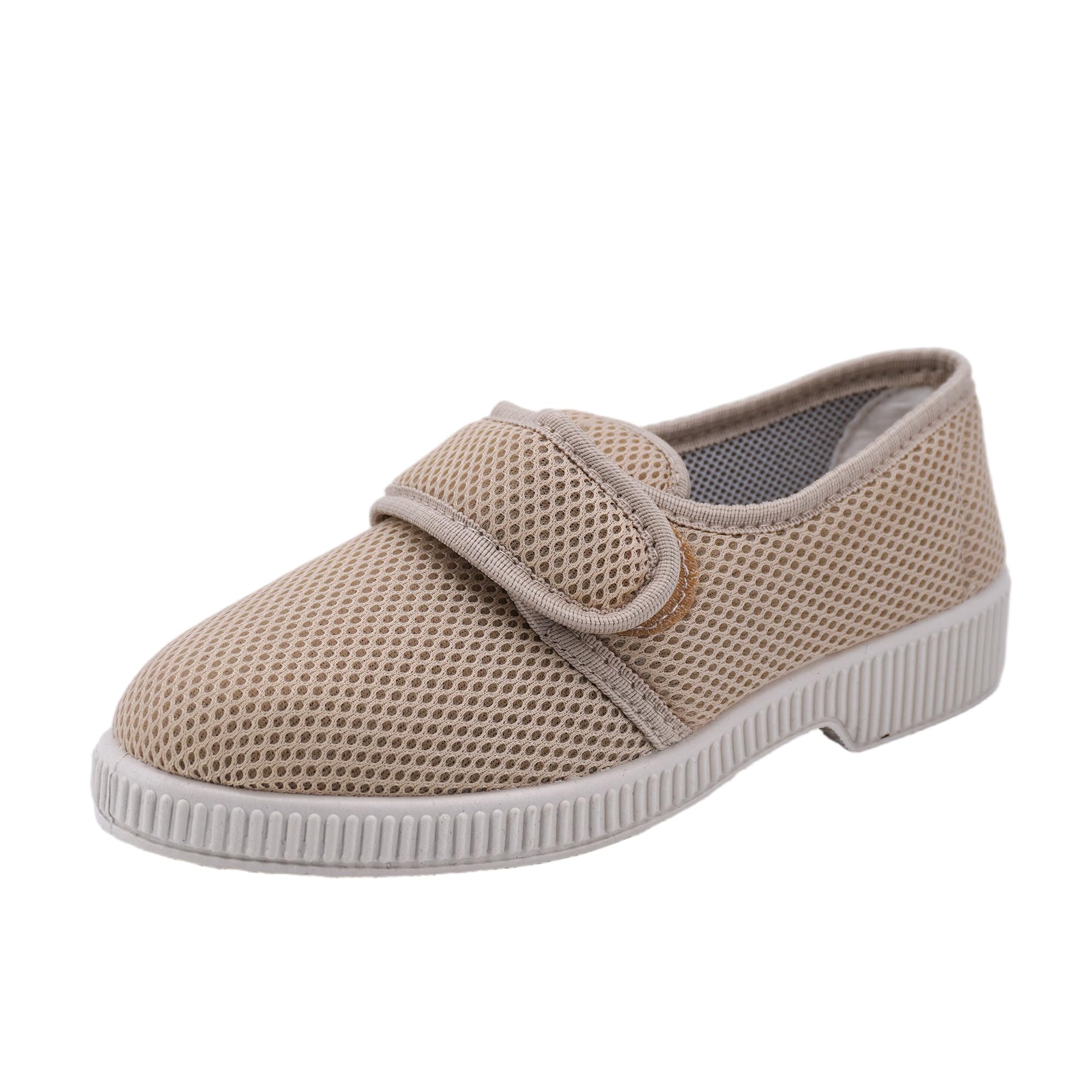 JOMIX Chaussons Femme à Scratch Maille Respirante Ouverture Large Légers Confortables Semelle Antidérapante pour Parquet Carrelage Idéals Pieds Sensibles Senior Maison