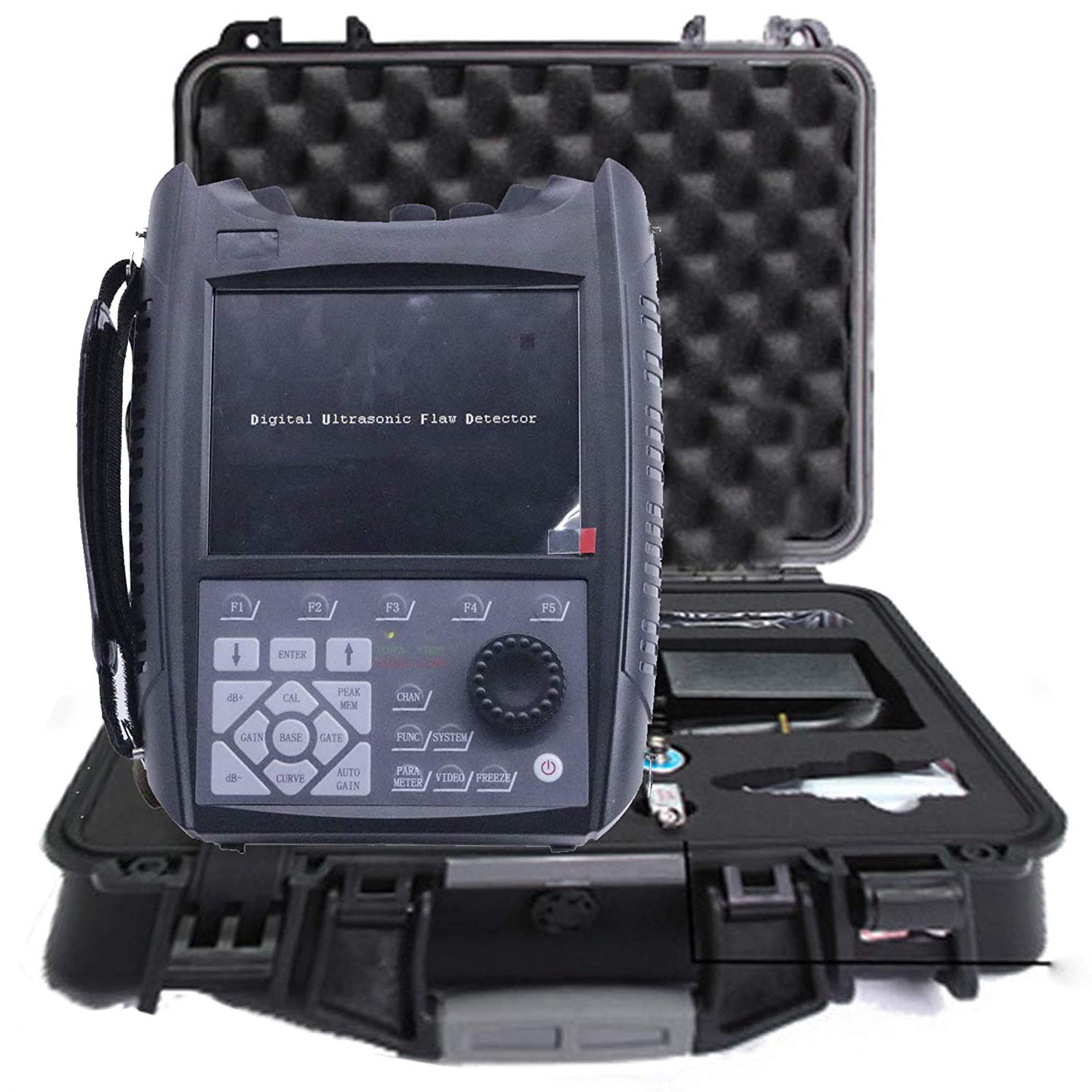 Priekyje view of the VTSYIQI SUB100 Portable Digital Ultrasonic Flaw Detector, showing the screen and control panel.