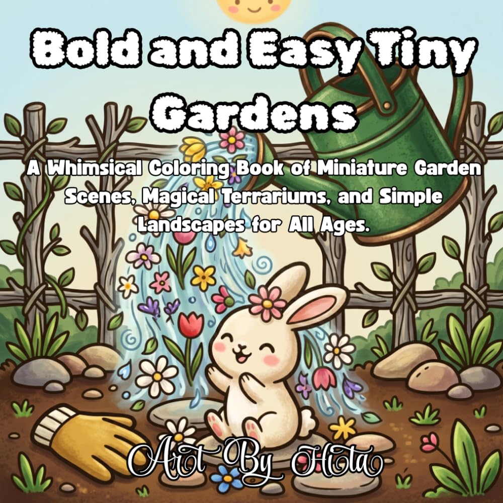 Bold and Easy Tiny Gardens: A Whimsical Coloring Book of Miniature Garden Scenes, Magical Terrariums, and Simple Landscapes for All Ages.
