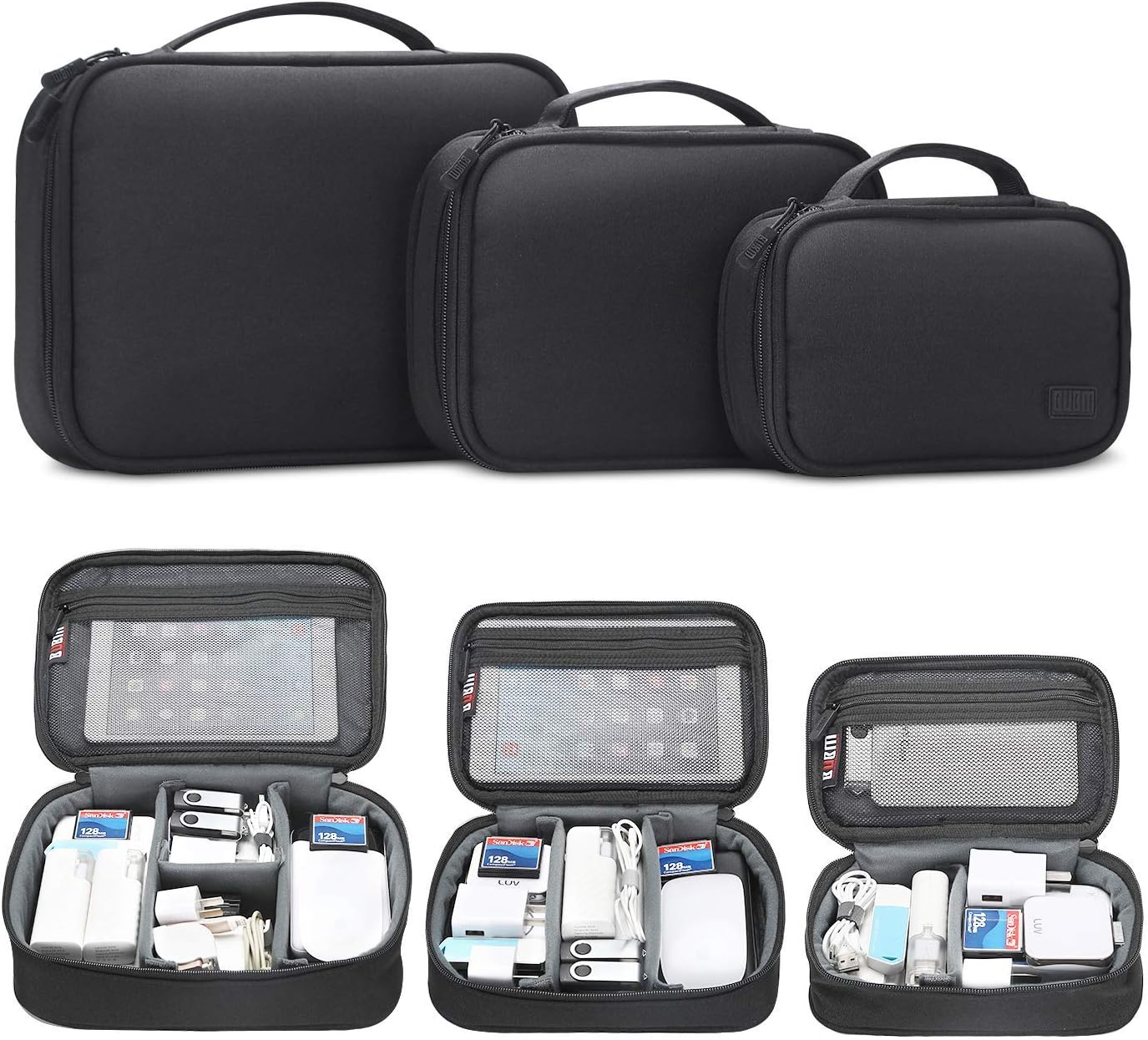 BUBM Travel Electronics Organizer Bag - BUBM Portable 3 pcs/Set Gadget Carrying Storage Bag,Cable Organizer Cases for USB Cables, Hard Drive,Memory Card,Power Bank,External Flash,2 Year Warranty