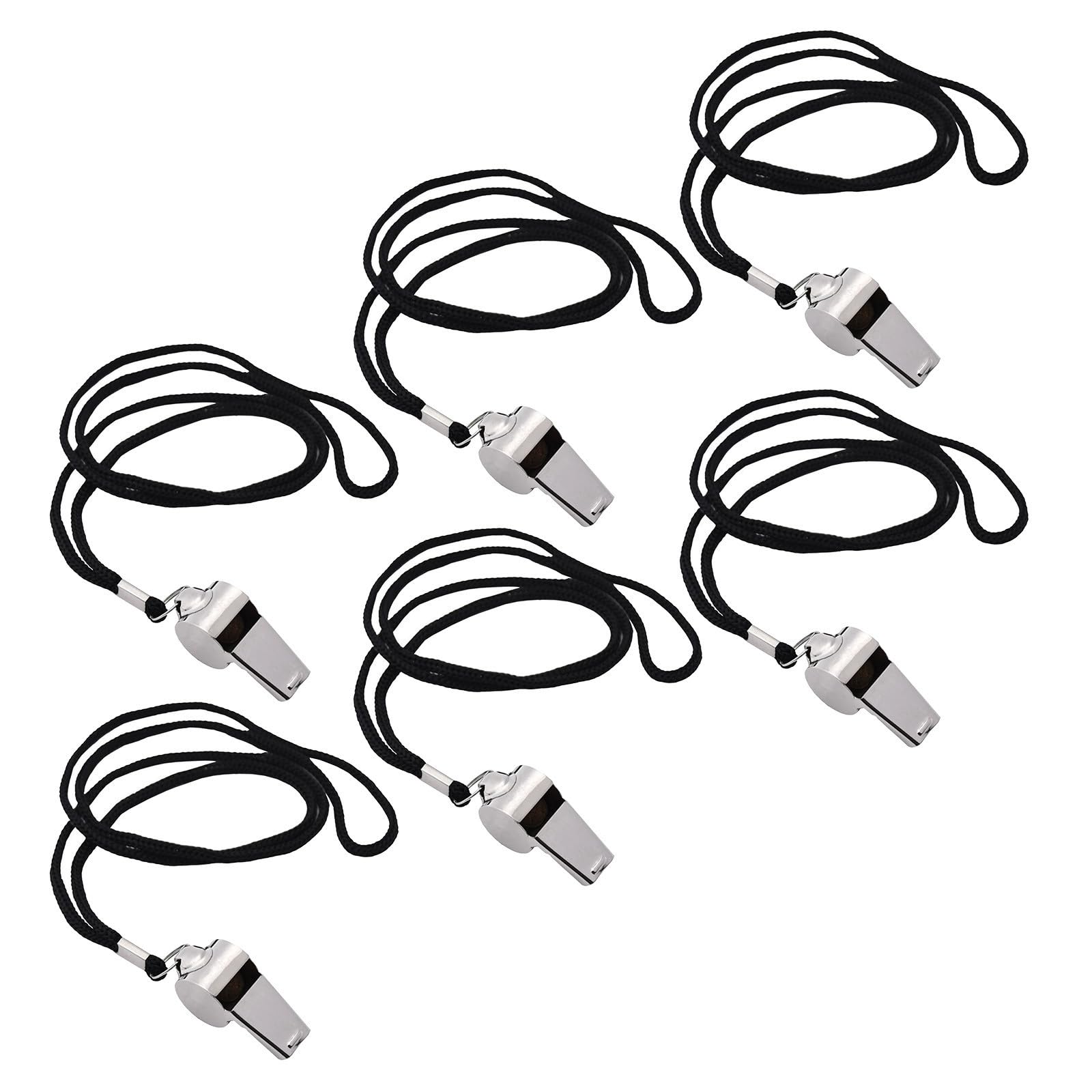 6 Pack Stainless Steel Trainer Whistles with Lanyards for Referees