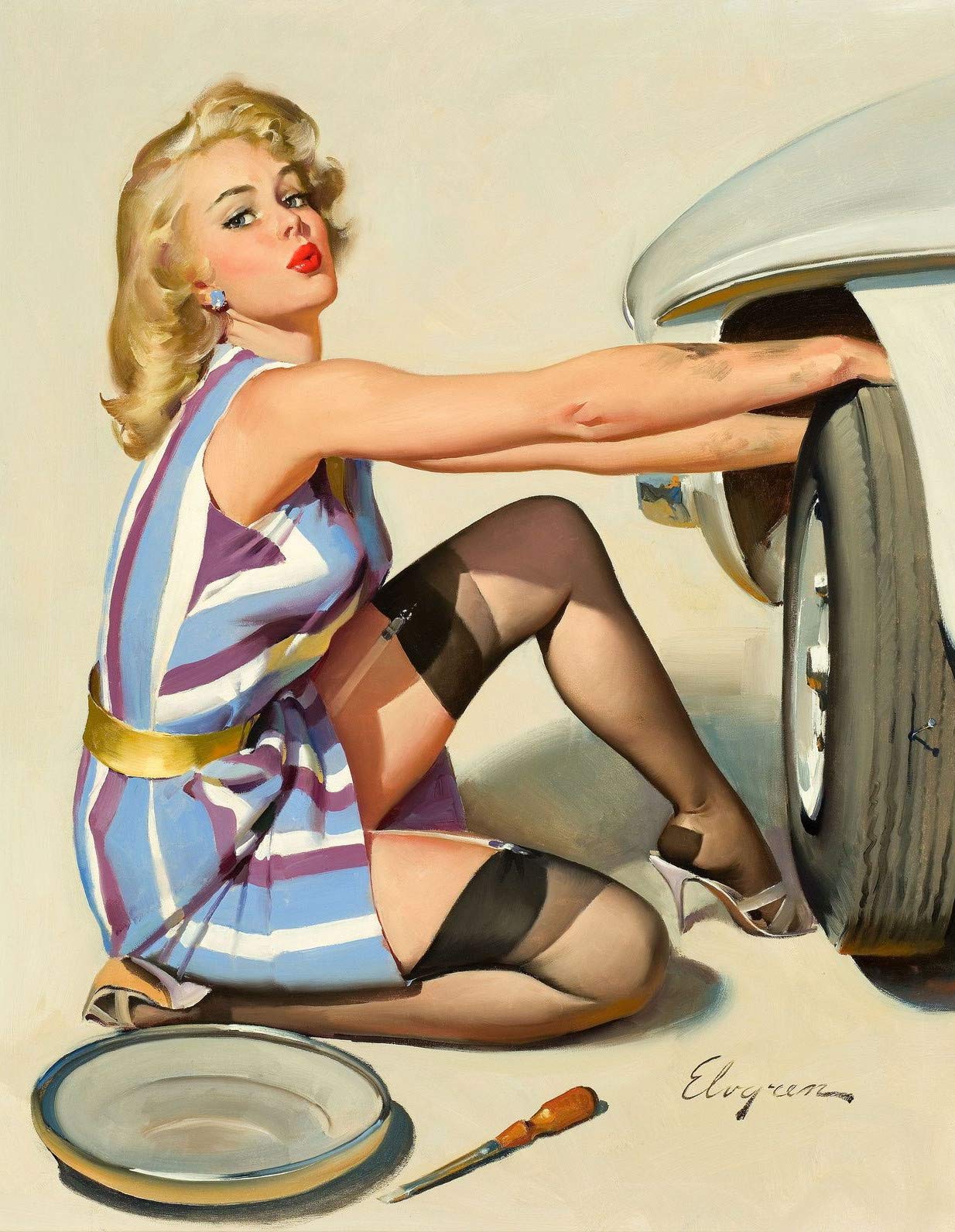 BigBazza Vintage Advertising Wall Tin Plaque 20x15cm - Pub Shed Bar Man Cave Home Bedroom Office Kitchen Gift Metal Sign - Sexy Retro Pinup Girl Tyre Car Van Change Garage Petrol