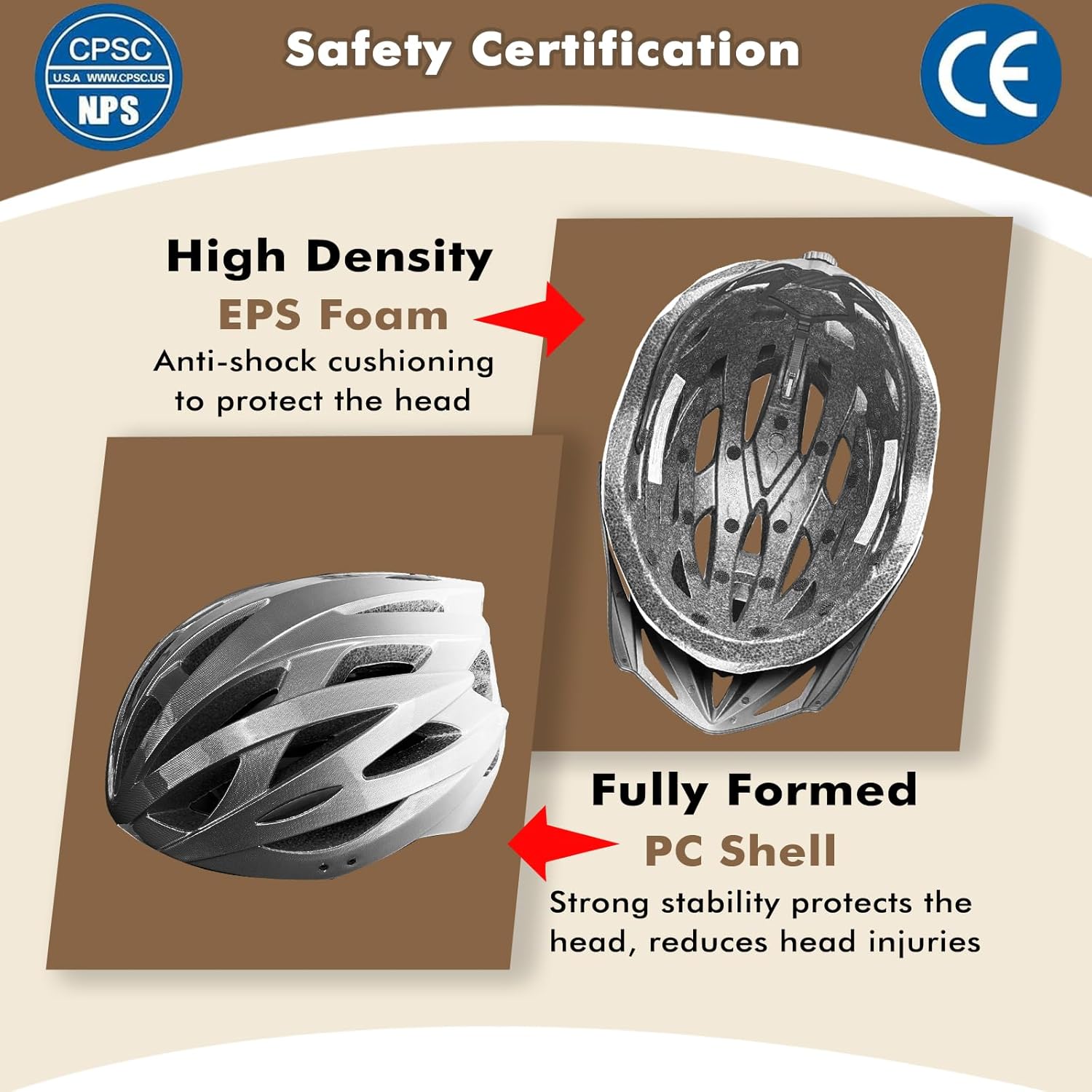 Road Bike Helmet Adult Men & Women, Adjustable Lightweight Design (22-24.5 Inches) - Vented, Removable Visor & Reflective White, for Day and Night Commuting & Sports | CPSC Certified - Image 3