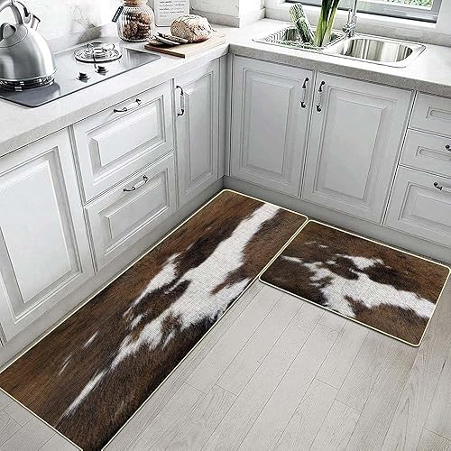 Miniatura 4 de TOMWISH Alfombra de cocina de Navidad con estampado de piel de vacuno, antideslizante, lavable, de 17 x 47 + 17 x 27 pulgadas, para cocina,