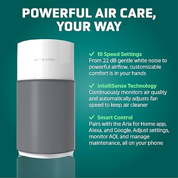 GermGuardian AirSafe+ XL Smart Air Purifier for Bedroom and Home - WiFi and App Enabled - 360-Degree True HEPA Filter - Filters Pet Dander, Dust, Smoke - Air Quality Monitor - AP3250 - Gray & White