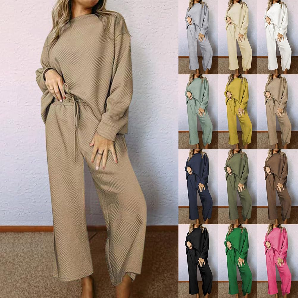 Onsoyours Donna Manica Lunga Girocollo Tinta unita Due Pezzi Outfit Felpa Jogger Tuta Set Felpa & Pantaloni A Gamba Larga Della Tuta Abbigliamento Per La Casa