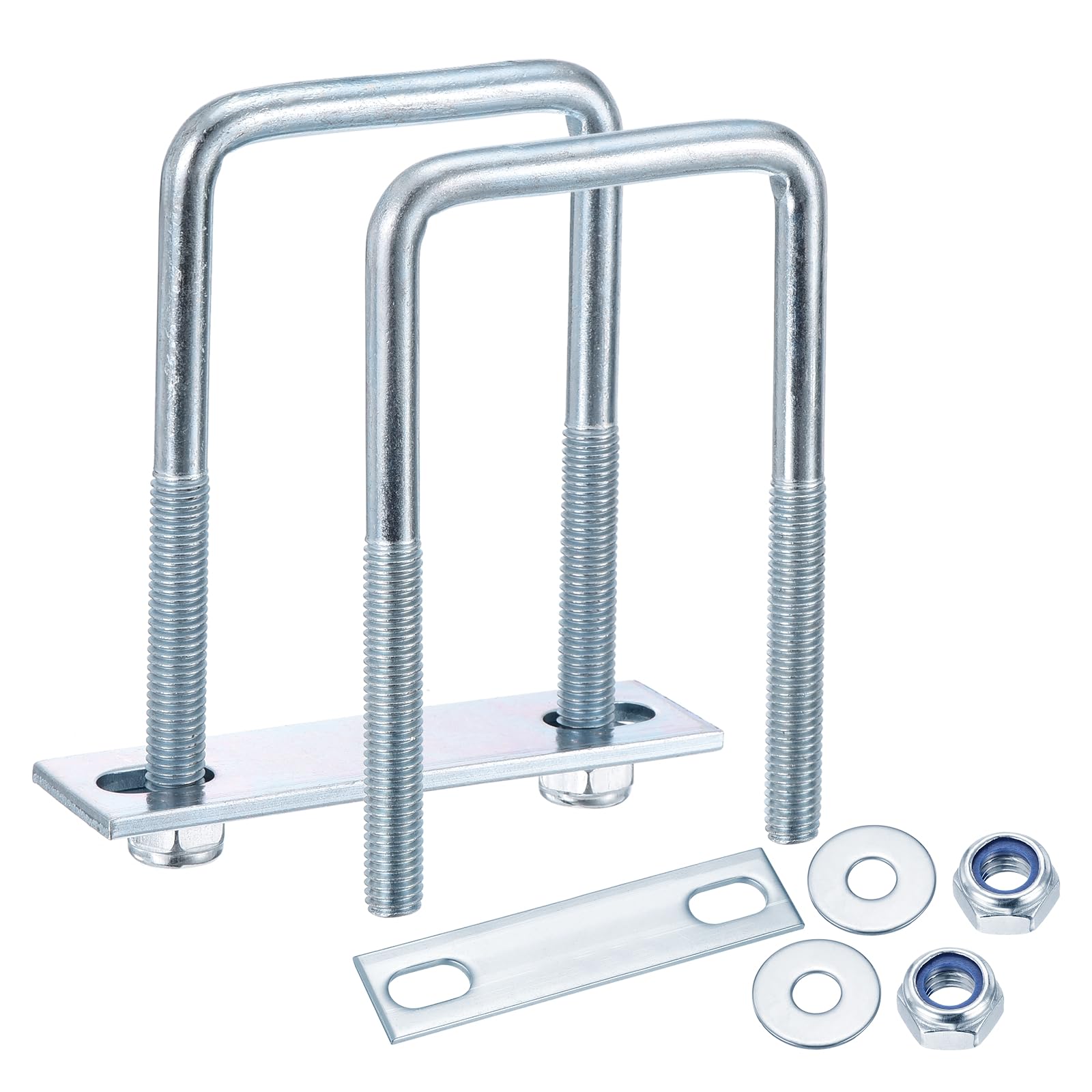METALLIXITY U Bolts 2Set (M8x50x100mm), Square U Bolt Kits Carbon Steel with Nylon Lock Nut Washers Plates - for Construction, Pipe, Trailer, Automotive, Leaf Spring Fastener