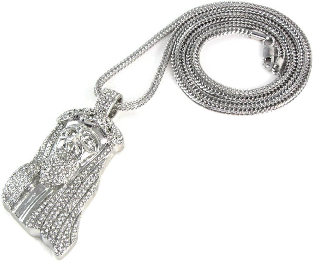 New Iced Out Jesus Piece Pendant & 36" Silver Franco Necklace Chain