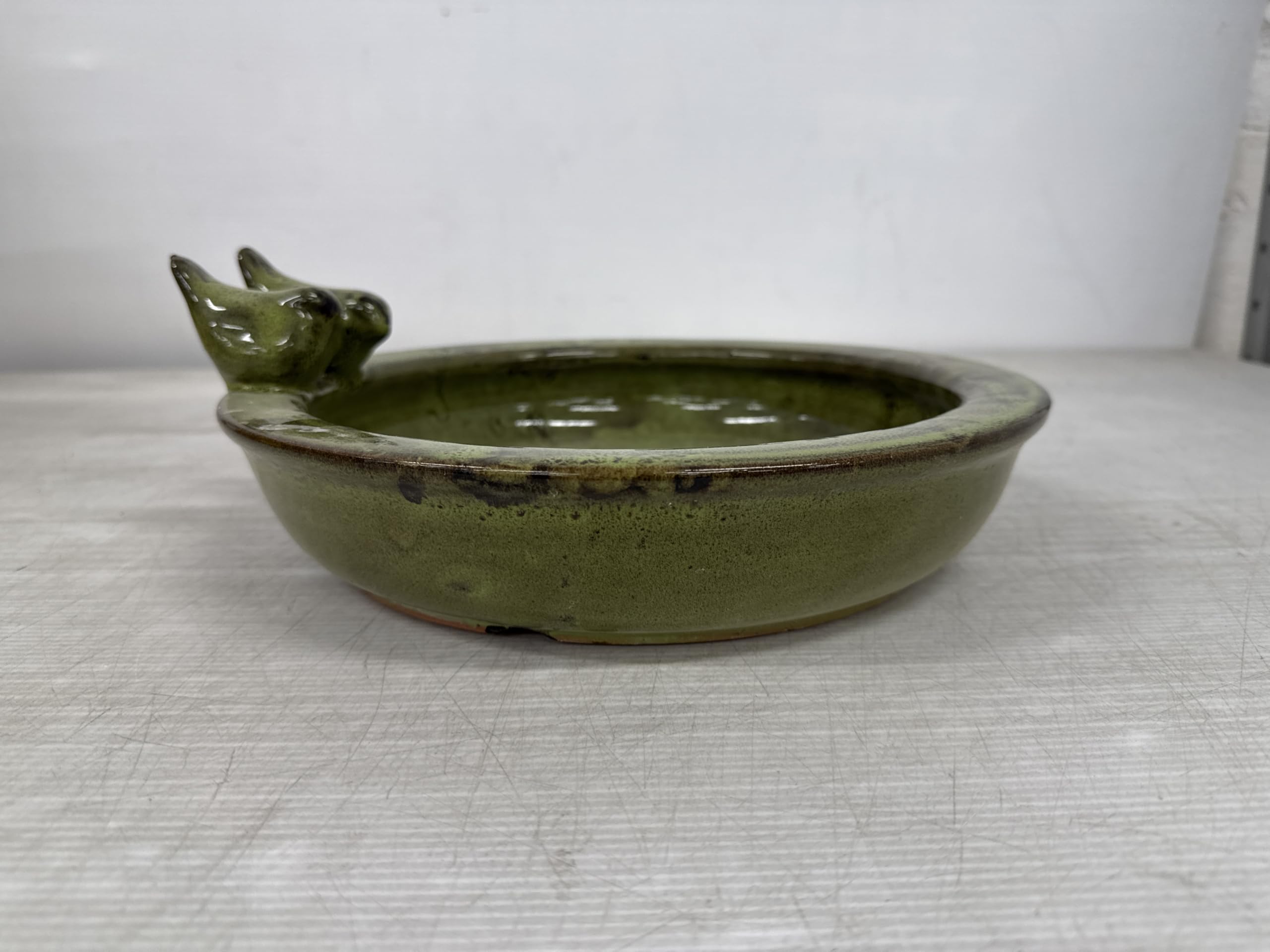Esschert Design FB489, grüne Vogeltränke, Keramik, rund, 10,9 x 32,9 x 30,7 cm
