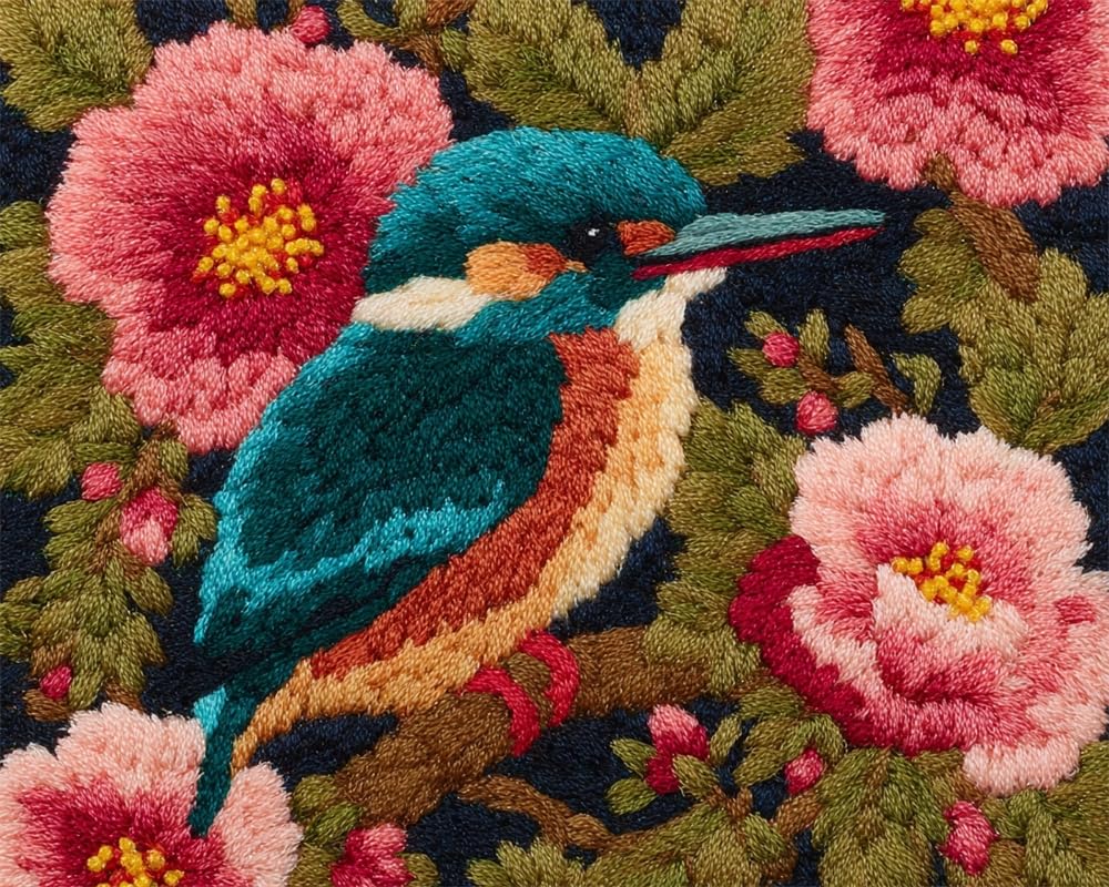 Kitquiver Latch Hook Kits for Adults Beginners Rug Kingfisher and Flowers DIY Crochet Yarn Embroidery Handmade Needlework with Printed Canvas for Home Decoration 15X20In