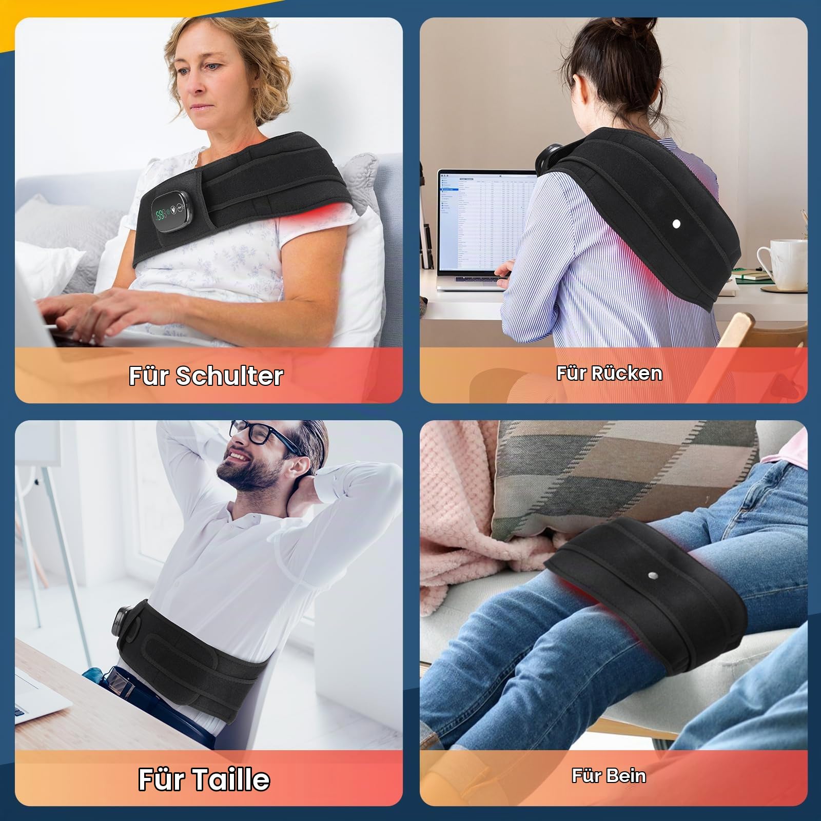 Elektrische Heizmatte Für Die Taille, Kabelloser Beheizter Rückengürtel Bauchwärmer Lendenwirbelstütze Mit Exklusivem Touchscreen, 3 Heizstufen Und 3 Massagemodi, Zur Unteren Rückens Mit 5000mAh-Akku