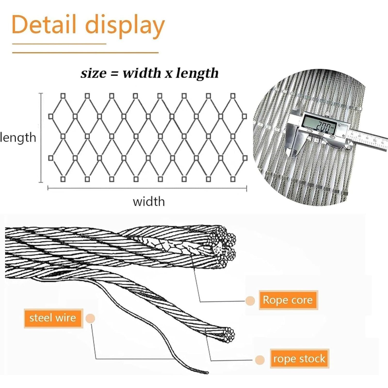 Rete di sicurezza in acciaio inox 304 per scale e balconi, 10 cm, flessibile, resistente agli urti (1,2 x 1 m) per protezione anticaduta