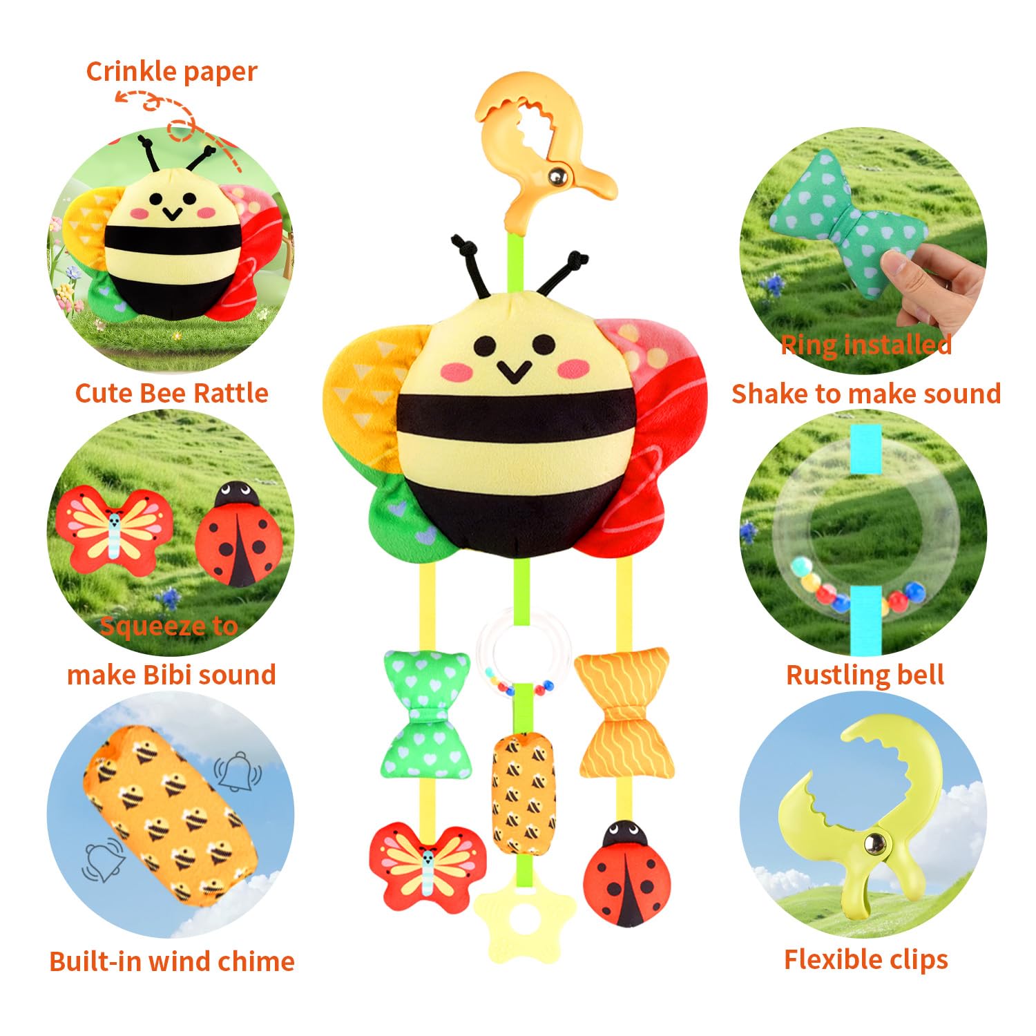 Bébé Jouets pour 0 3 6 9 12 Mois,Peluche Animal Sensoriel Suspension Hochet,Nouveau-né Interactif Jouets Doux,Siège Auto Poussette Jouets Cadeau pour Nourrisson Garçon Fille(2pcs)