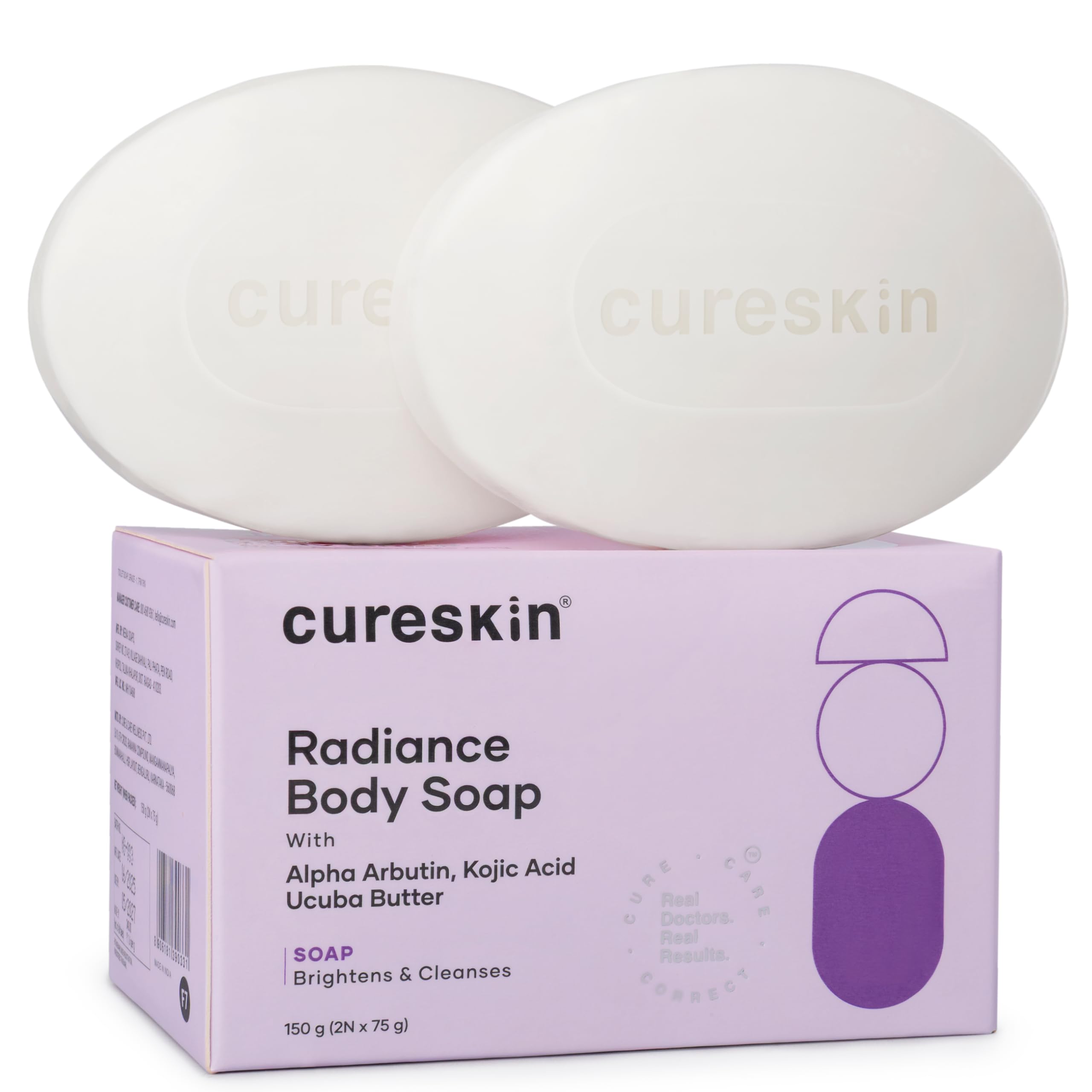 Cureskin Radiance Body Soap | For Pigmentation & Sun Damage with Alpha Arbutin, Kojic Acid and Ucuba Butter | Soap Tan Removal, 75 g (Pack of 2)