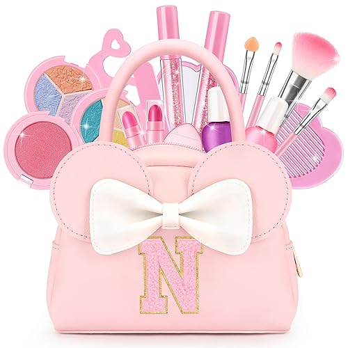 Miniatura 9 de Kit de maquillaje real para niñas  18 juguetes de maquillaje no tóxicos lavables con monedero inicial  Regalos de cumpleaños personalizados para