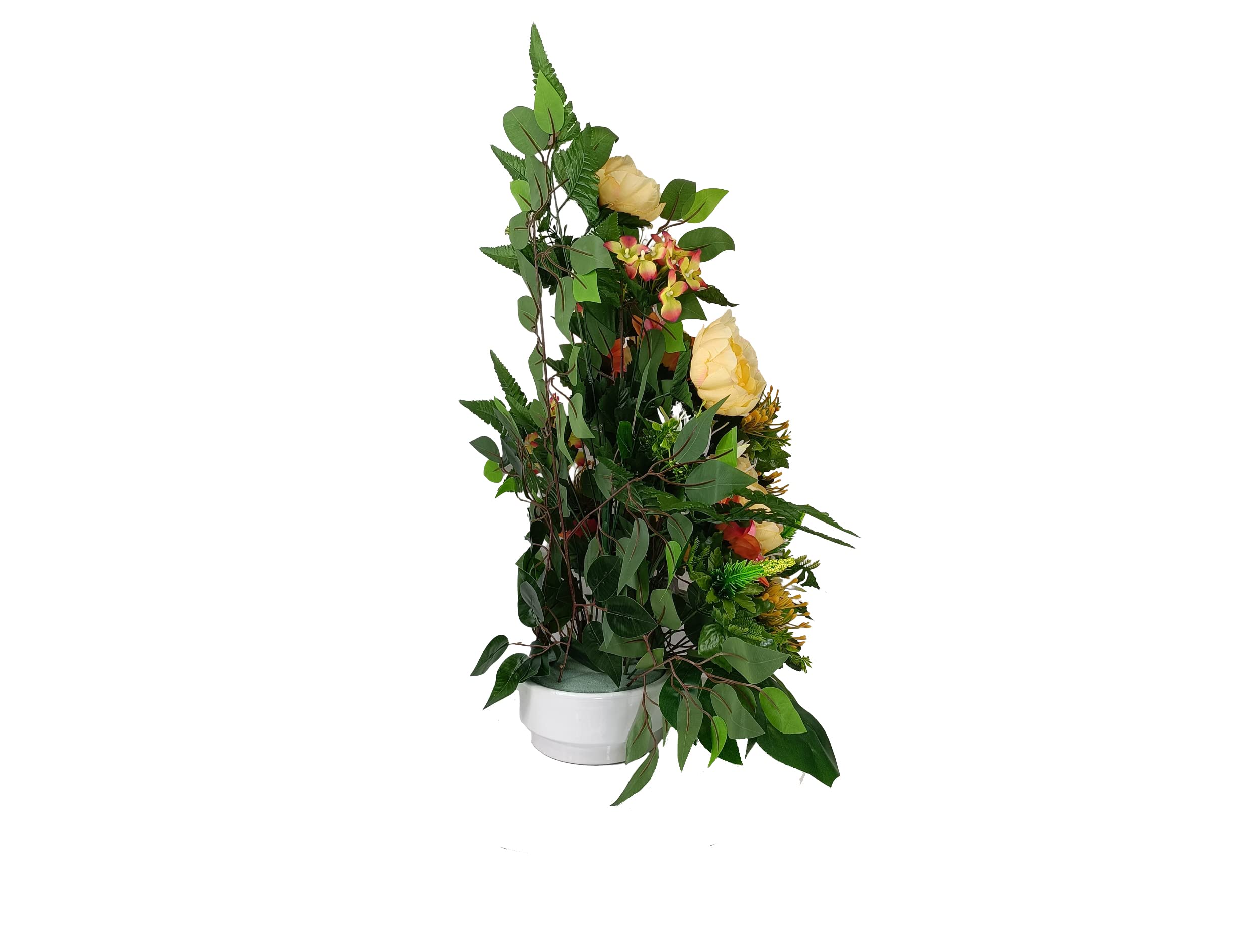 DRW Centro de Flores Artificiales para Cementerio Iglesias Bodas Centro de Flores para los Santos Rosa Amarillo y Beige 75x55 cm