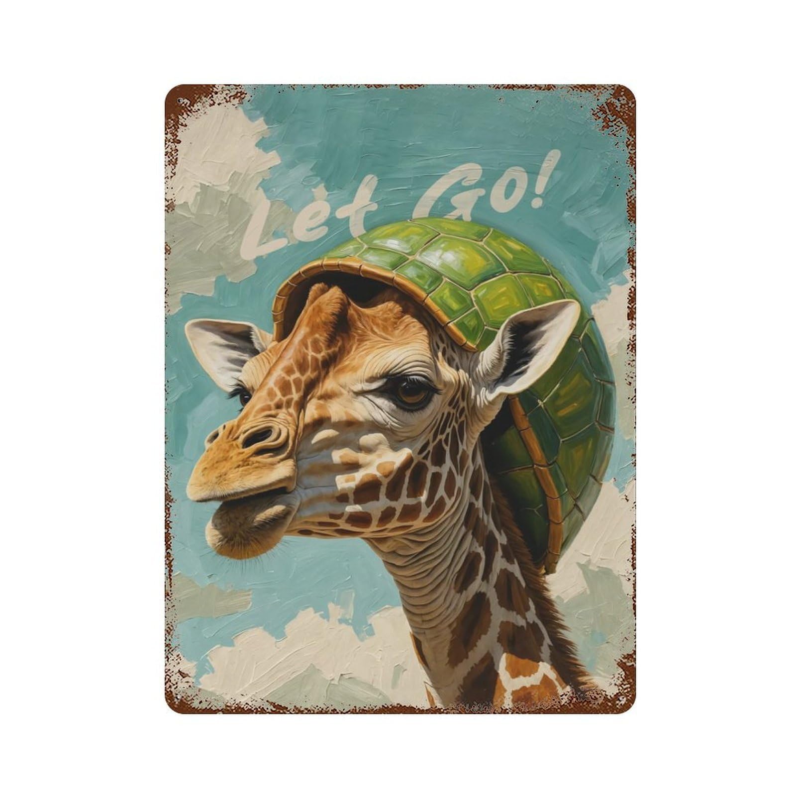 Rustic Tin Plaque Shelled Giraffe 15.7"x11.8", Retro Wall Decor for Shed, Workshop And Garage Wall Decor
