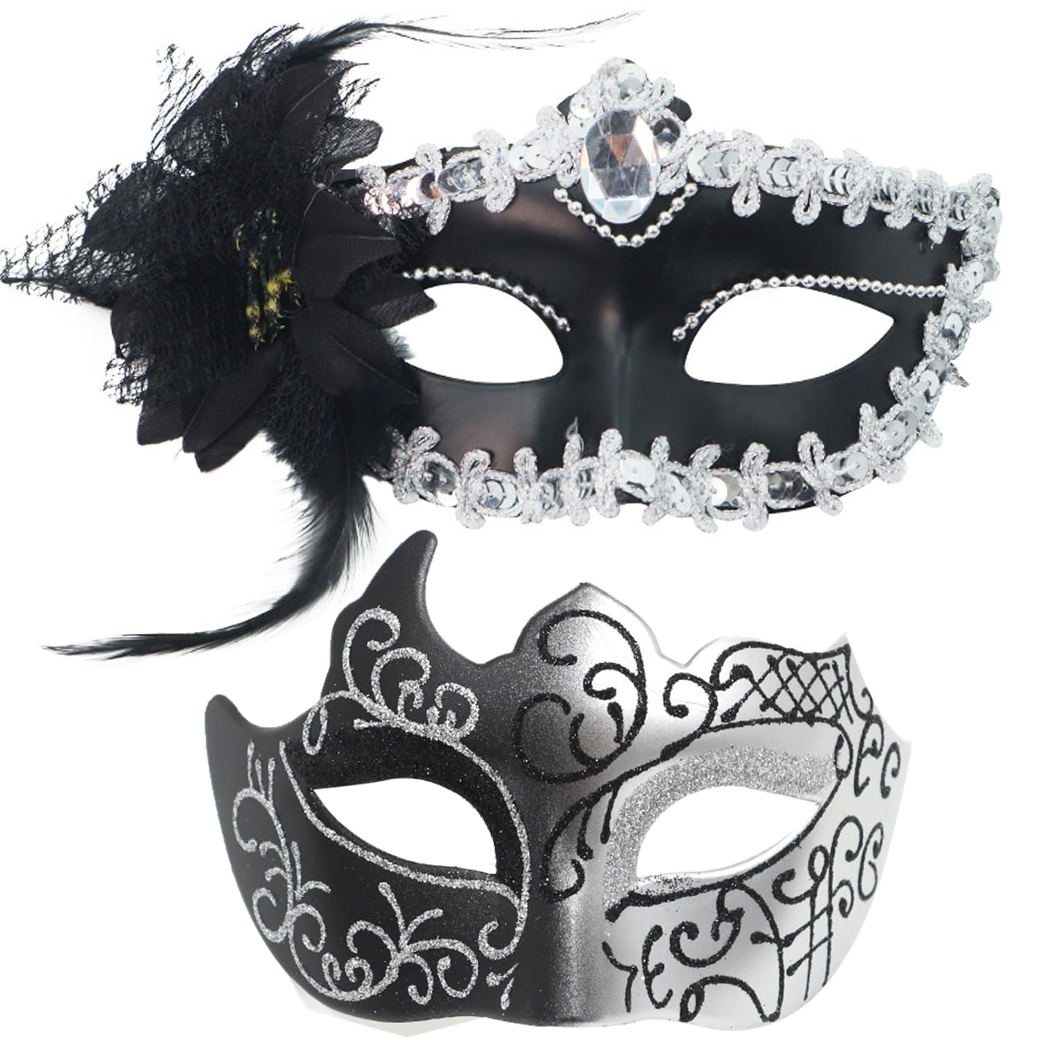 YRPACFB Couple Masquerade Masks Set, Venetian Party Mask, Halloween Costume Masks