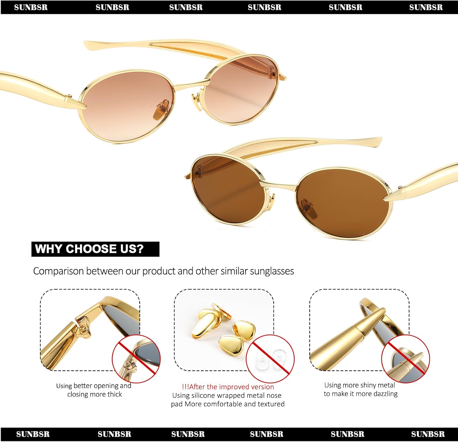 Retro Oval Sunglasses for Women Men 70s Trendy Sardine Sun Glasses Gold Metal Frame Shades UV400 Protection