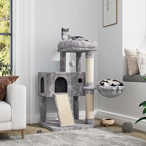 IMUsee Árbol para gatos de interior, condominio de varios niveles con percha grande, postes rascadores, hamaca, soporte de escalada para gatos con IMUsee Árbol para gatos de interior, condominio de varios niveles con percha grande, postes rascadores, hamaca, soporte de escalada para gatos con