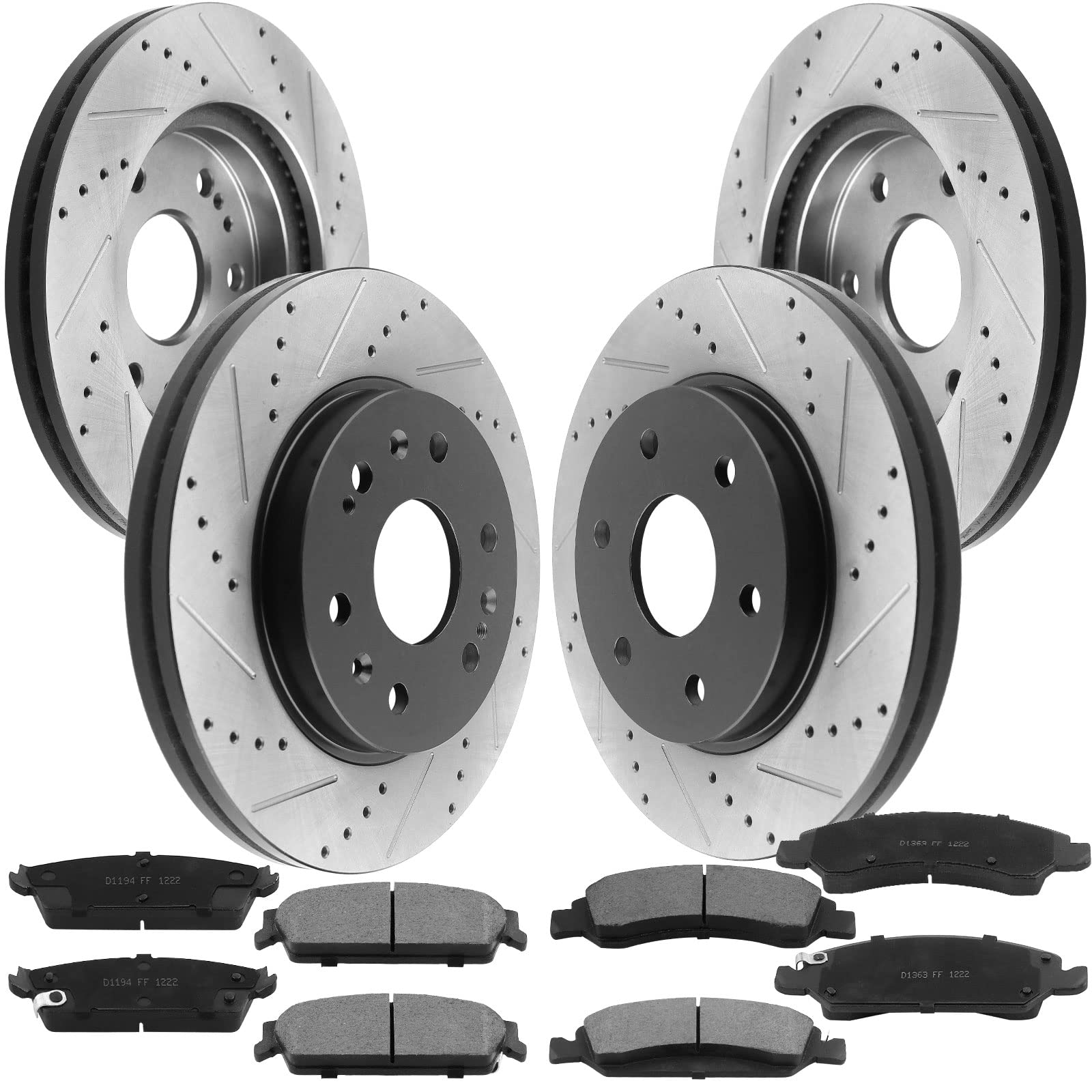 Front & Rear Brake kits Rotors and Ceramic Pads fits for Cadillac Escalade, Chevy Avalanche/Silverado 1500 SSV/Suburban 1500/Tahoe, GMC Sierra 1500 Denali/GMC Yukon XL Rotors Brake Pads