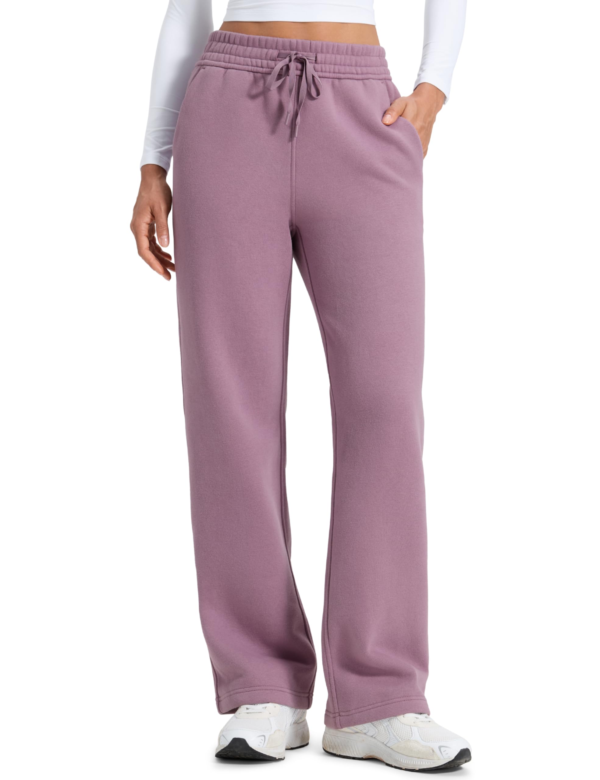 CRZ YOGA Cotton Fleece Lined Sweatpants Women 28"/30"/32" - Straight Leg Casual Lounge Pants with Pockets Winter Warm