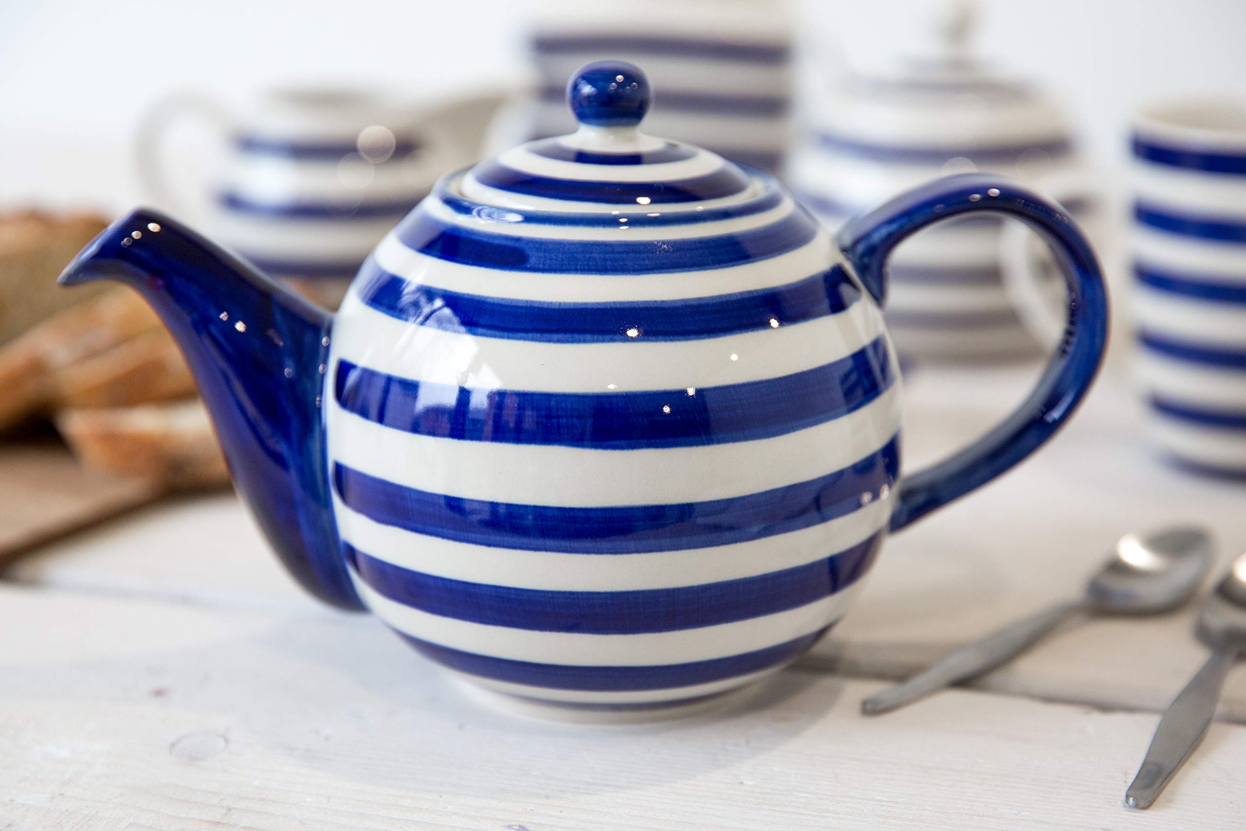 London Pottery Out of the Blue Globe - Teiera con colino, in gres, motivo a righe, 4 tazze (900 ml)