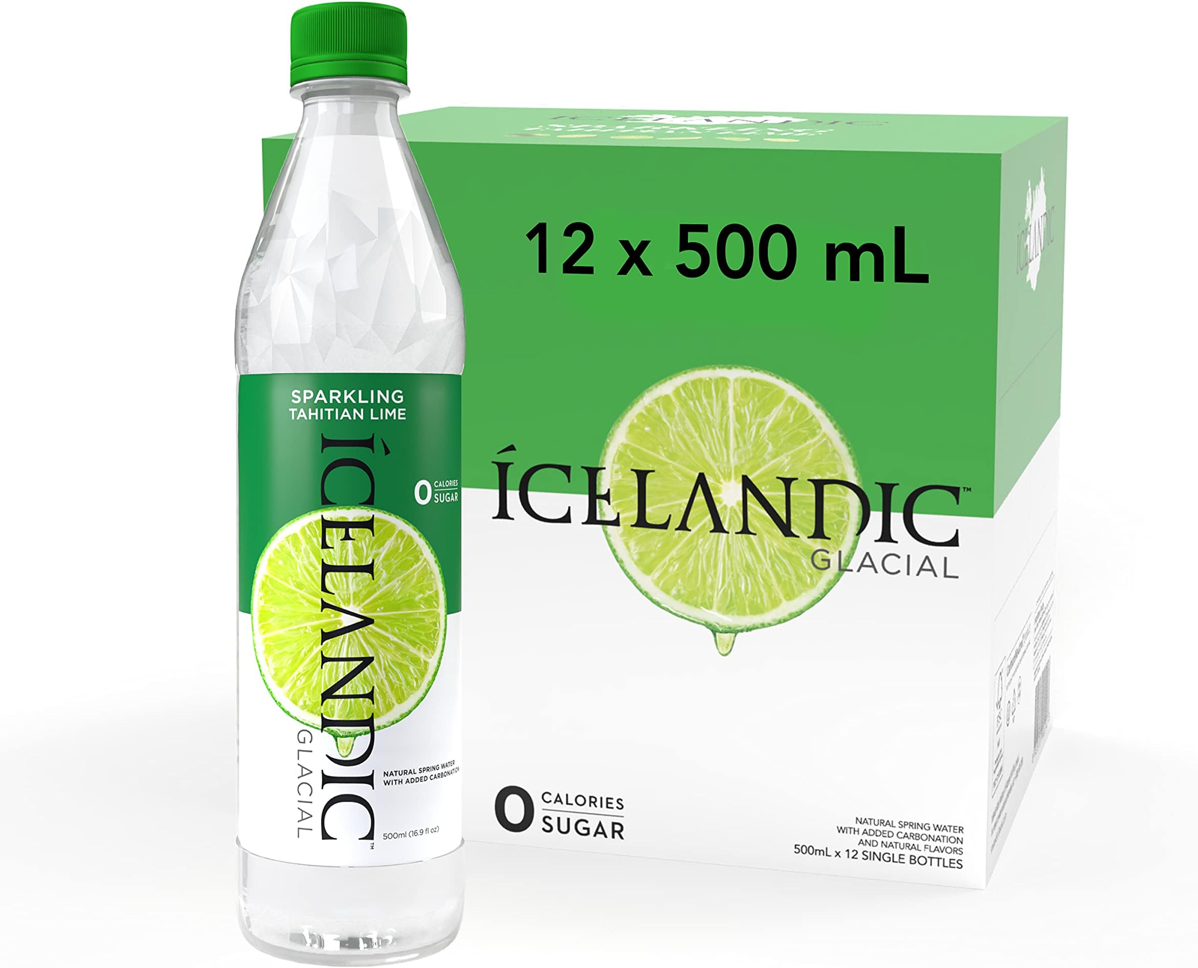 Icelandic Glacial Sparkling Water, Tahitian Lime, 500 ml (Pack of 12)