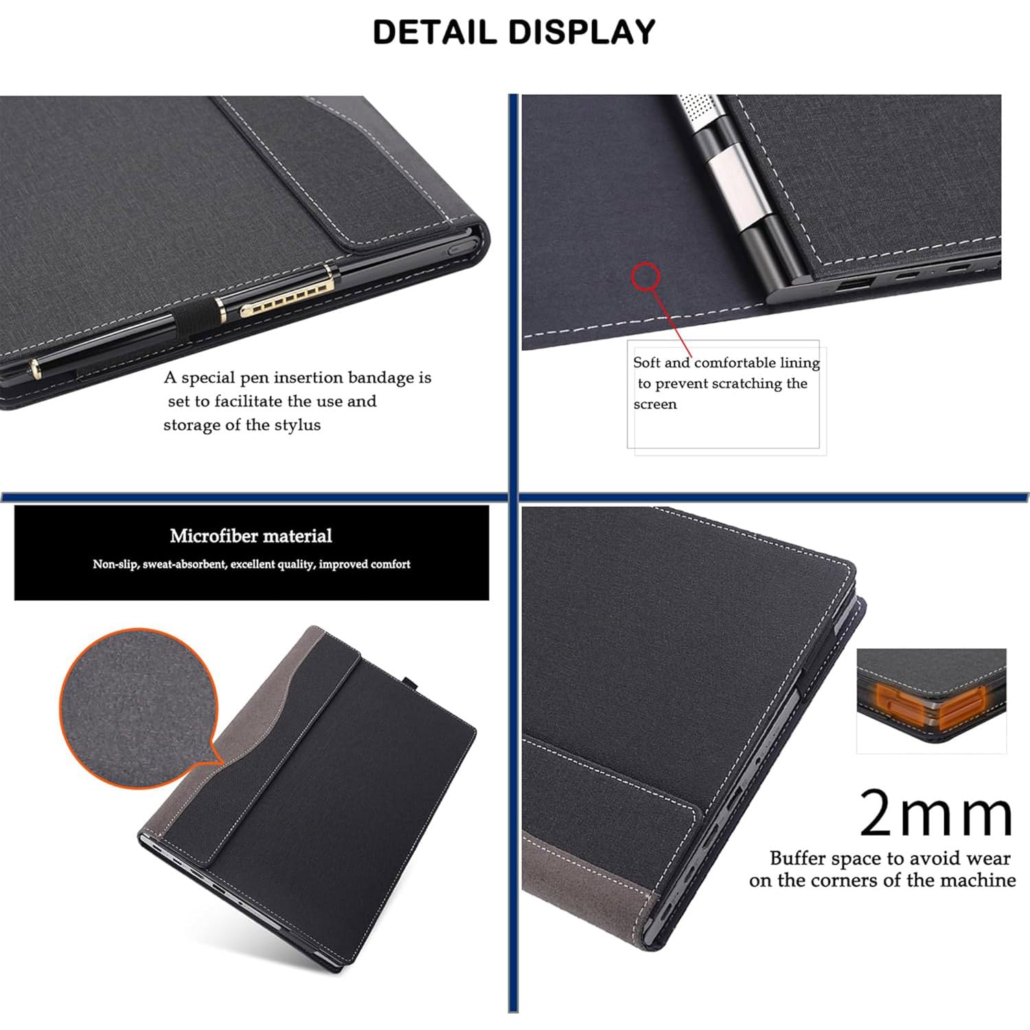 Custodia per HP Omnibook 7 14" Laptop 14-fs & per HP OmniBook Ultra 14-fd Sleeve, custodia protettiva in pelle PU per notebook PC borsa accessori (grigio scuro)