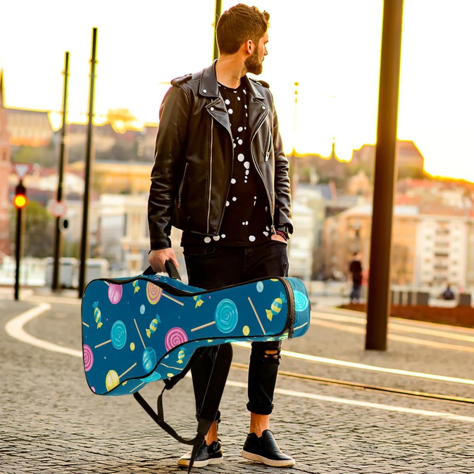 Torba na gitarę akustyczną wodoodporny plecak na gitarę grubo miękko wyściełany lizak klasyczna obudowa na gitarę, wielobarwny, 42.9x16.9x4.7 in, Organizer do torby