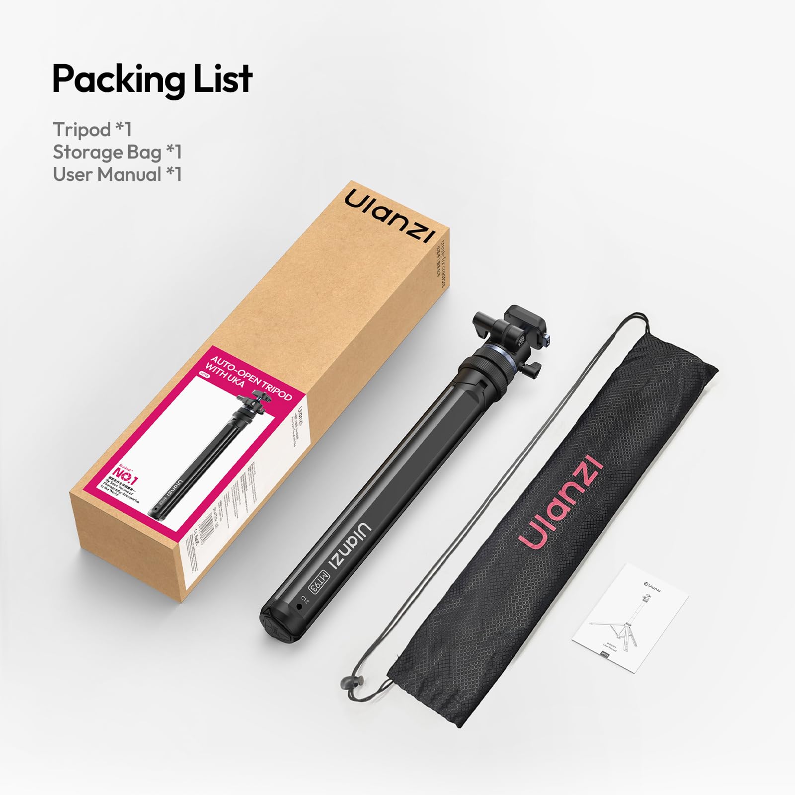 ULANZI MT93 Trípode para Cámara de 1/4'' con Apertura Automática, Trípode 160 cm de Aluminio, Sistema de Cambio Rápido Uka, Rótula 360° y Carga 5 kg, para Cámaras, Luces, Streaming y Exteriores