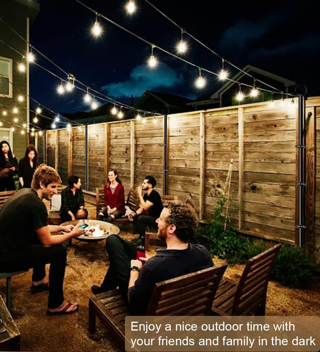 10ft String Light Poles for Outdoors, Outside Light Poles with 5-Prong Base, Suit for Garden, Backyard, Patio, Outdoor Lighting, Matte Black, 2 Packs