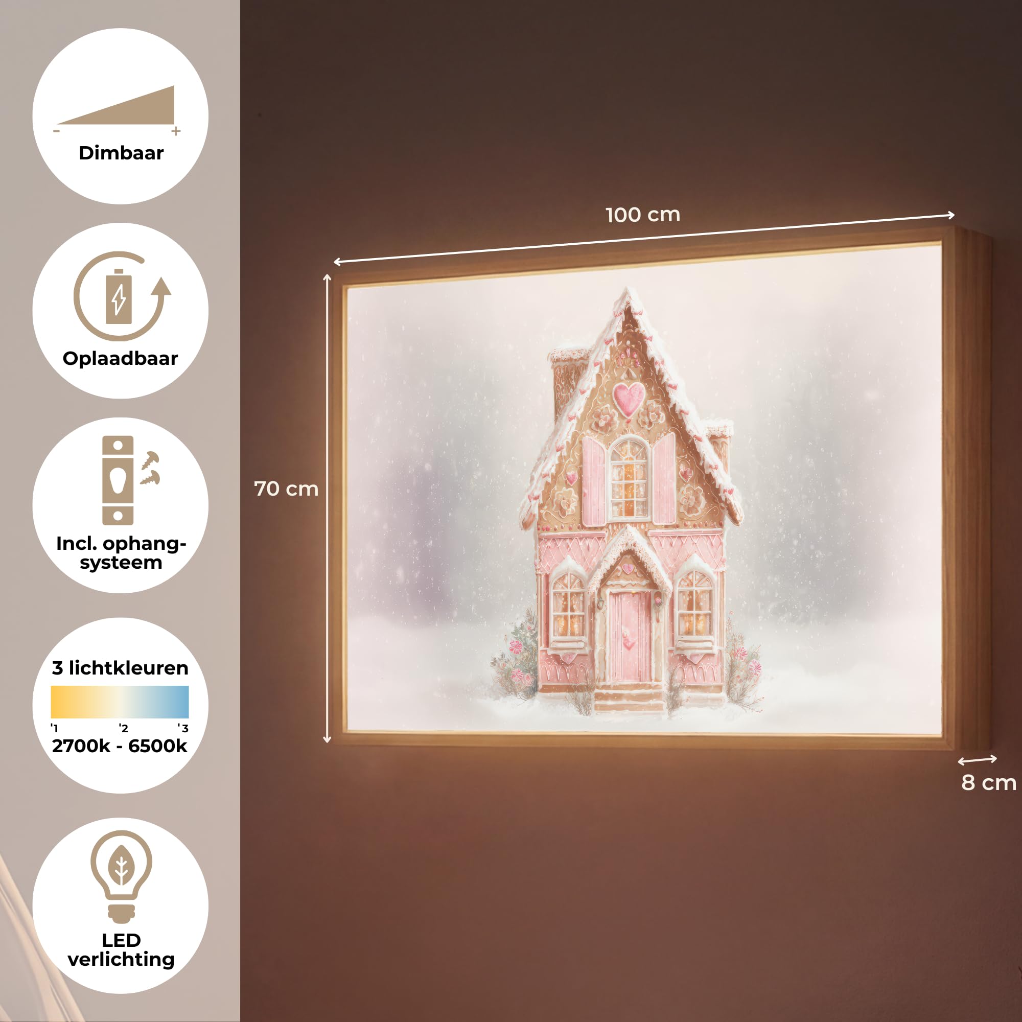Wandleuchte Flur 100x70 cm Aufladbar Wand Lampe Wandleuchten Innen Modern LED Lampen Wandlampen Wall Light Wandlicht Wohnzimmer Wandlampe Dimmbar Häuschen - Zucker - Pastell
