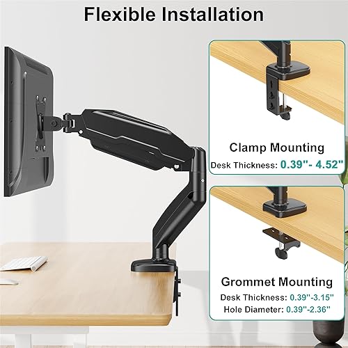 Miniatura 7 de MOUNTPRO - Soporte de escritorio para monitor, brazo articulado con resorte neumático, soporte de escritorio extraíble VESA con abrazadera y base de