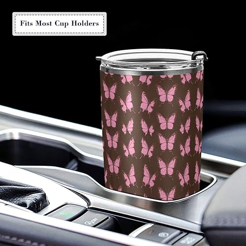 Miniatura 5 de Taza de acero inoxidable marrón mariposas con popote y pajilla, resistente a fugas, taza de café para hombres para viajes, estética, aislada, termo
