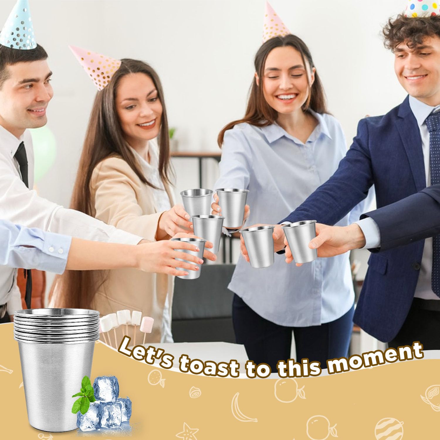 Tazza in Acciaio Inox, 8 Pezzi 260 ml Bicchieri Infrangibili, Bicchieri da Viaggio, Tazza Campeggio, Riutilizzabile Bicchieri in Acciaio Inox Adatto per Famiglia, Picnic, Viaggi, Barbecue