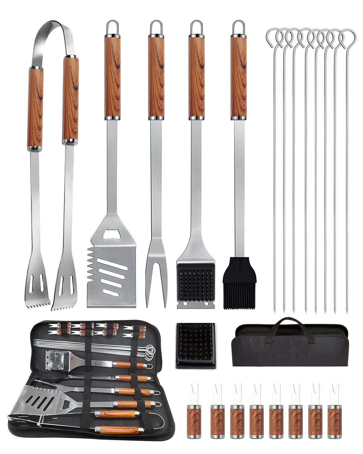 22-in-1 BBQ Tools Set Extra Thick Stainless Steel Grill Tool Set with Storage Bag, Premium Complete Outdoor BBQ Utensils Set Barbecue Accessories BBQ Kit for Men and Women Gift