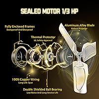 Vista 4 de HiCFM Ventilador industrial de pared 9100 CFM de 24 pulgadas con motor de recinto TEAO, rodamiento de bolas lubricado permanente, cable de 9 pies