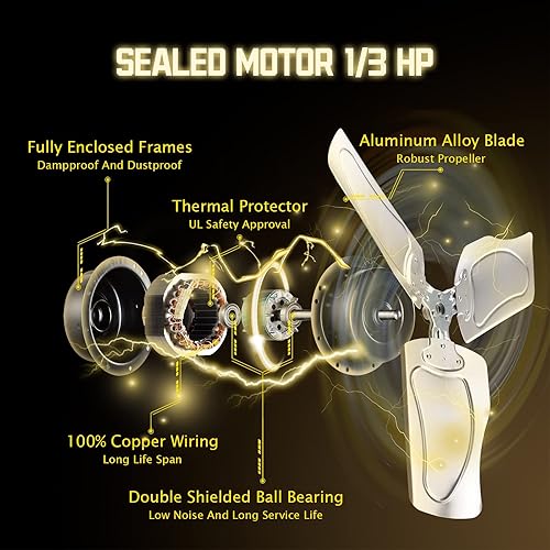 Miniatura 4 de HiCFM Ventilador industrial de pared 9100 CFM de 24 pulgadas con motor de recinto TEAO, rodamiento de bolas lubricado permanente, cable de 9 pies