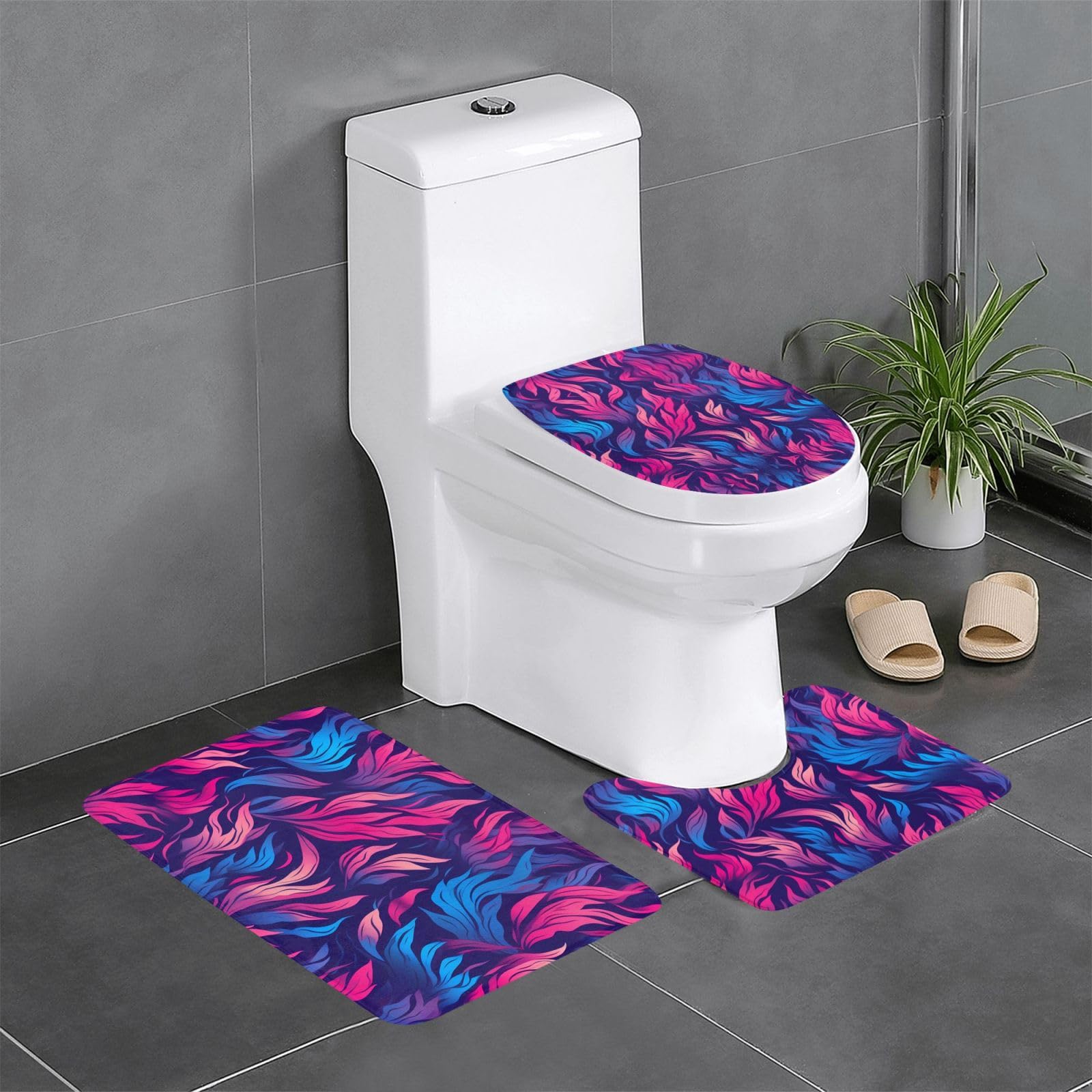 Tapis de salle de bain lot de 3 antidérapant 61x40 cm feu bleu rose