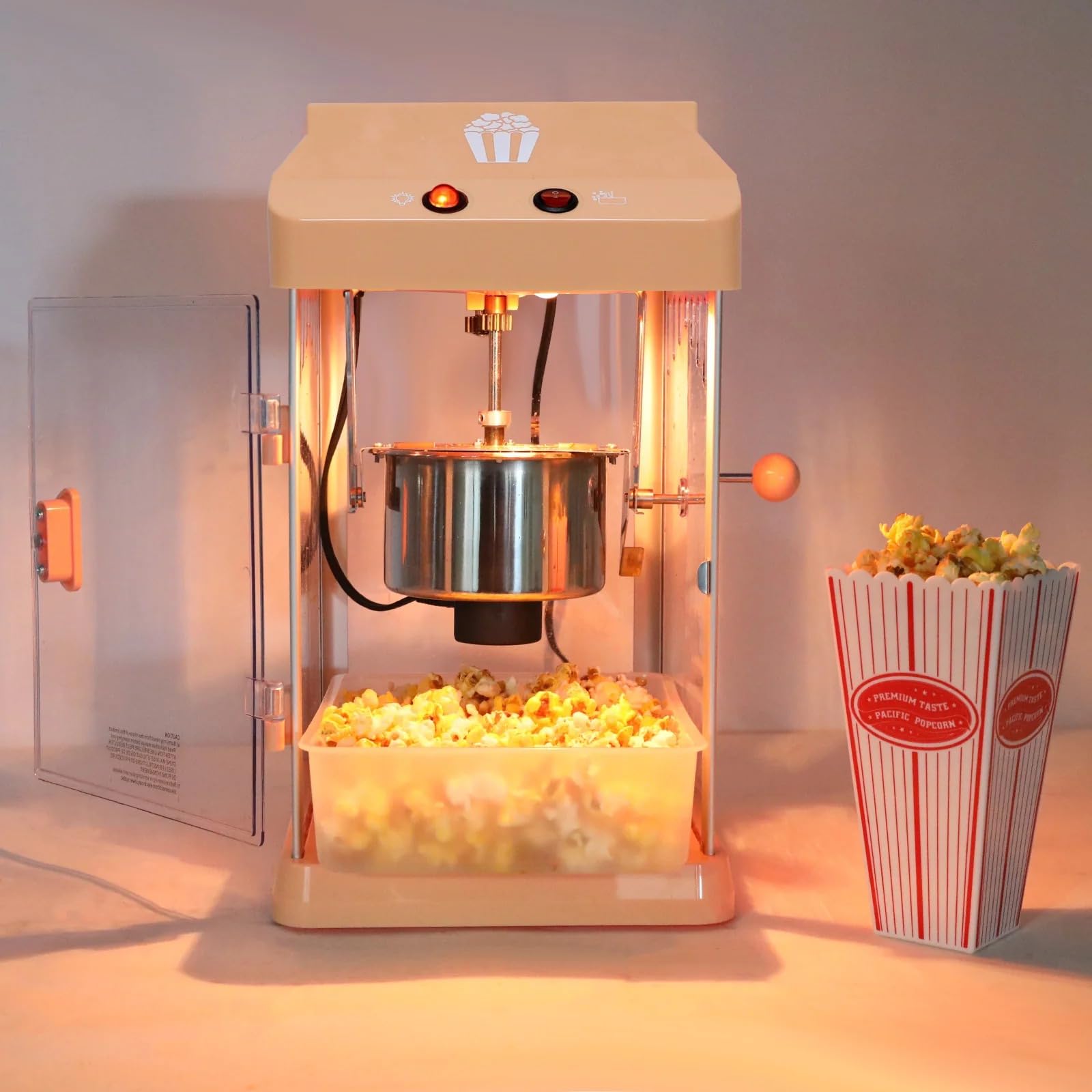 4oz Tabletop Popcorn Machine, 300W Popcorn Popper with Stainless Steel Kettle, Measuring Tool and Popcorn Scoop, Popcorn Maker for Home Theater, Family Movie Night (Orange)