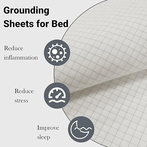 Miniatura 5 de Hoja de tierra 10% fibra plateada y algodón orgánico, conductora con cable de tierra, mantiene un buen sueño, salud natural (27 x 52 pulgadas)