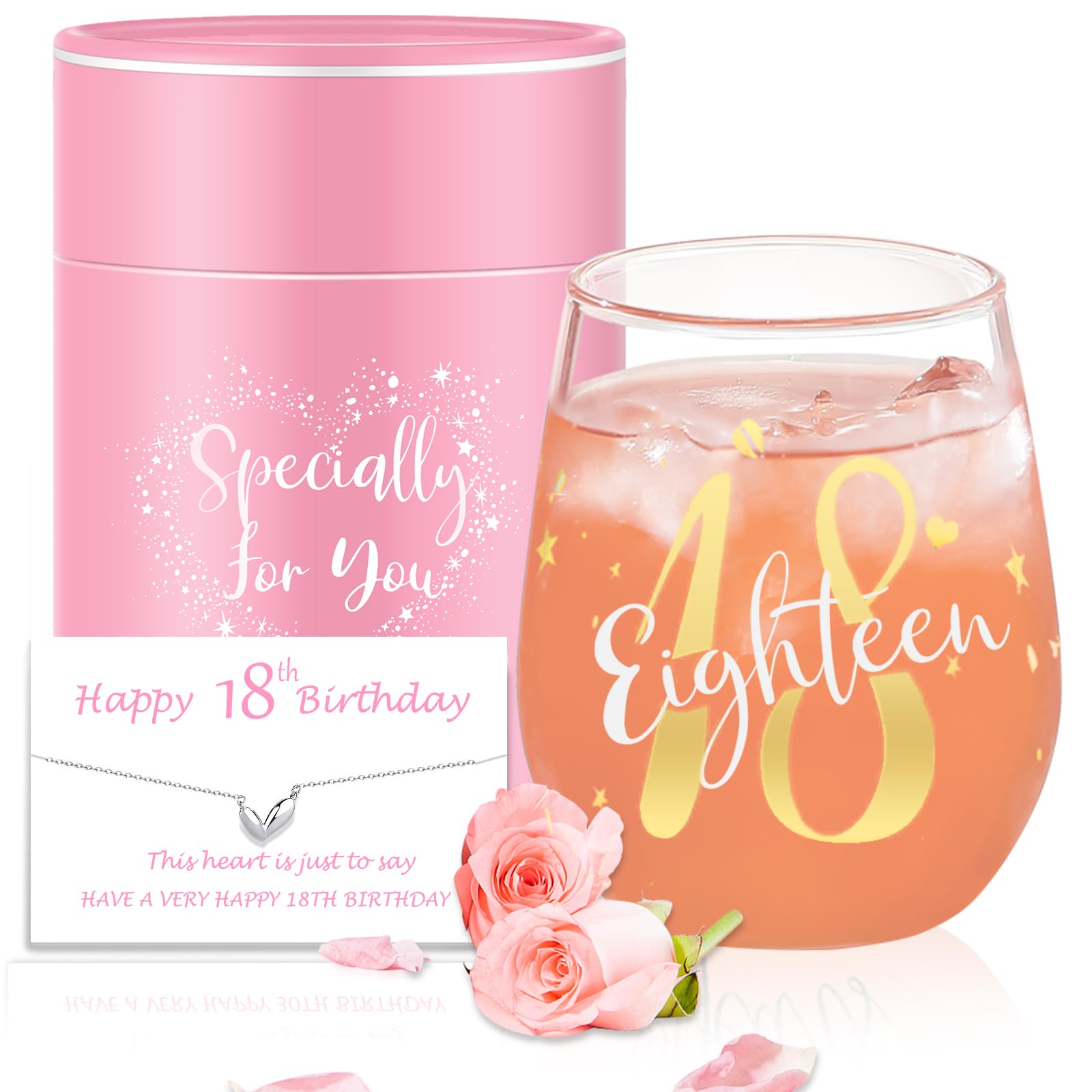 Yalucky 18th Birthday Gifts for Girls Stemless Wine Glasses Personalised Gifts for Women Girls Unusual 18th Birthday Decorations Gift Presents for Women Best Friend Sister Anniversary Glasses